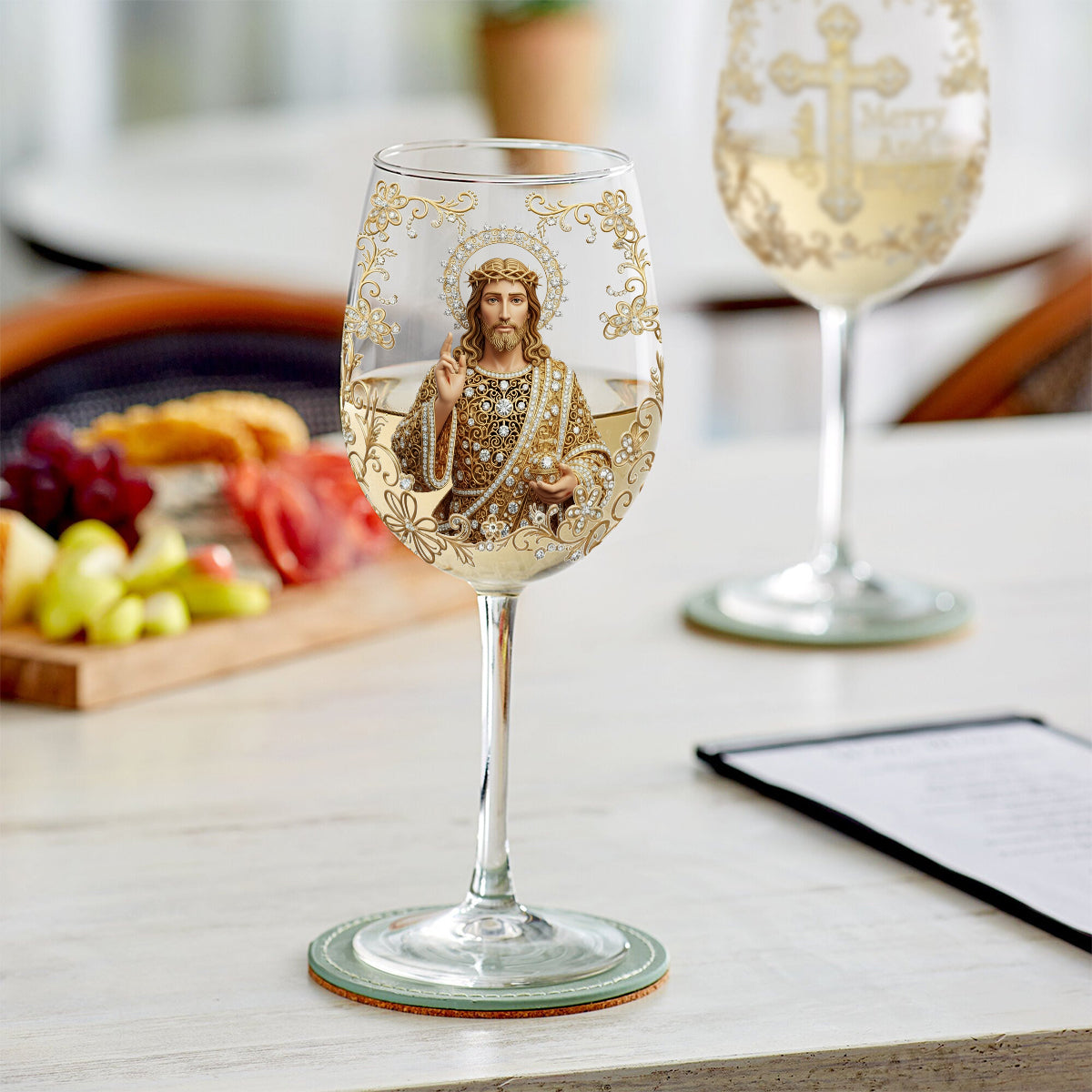 Jesus Christmas Merry And Bright - Personalized Christian Wine Glass With Long Stem
