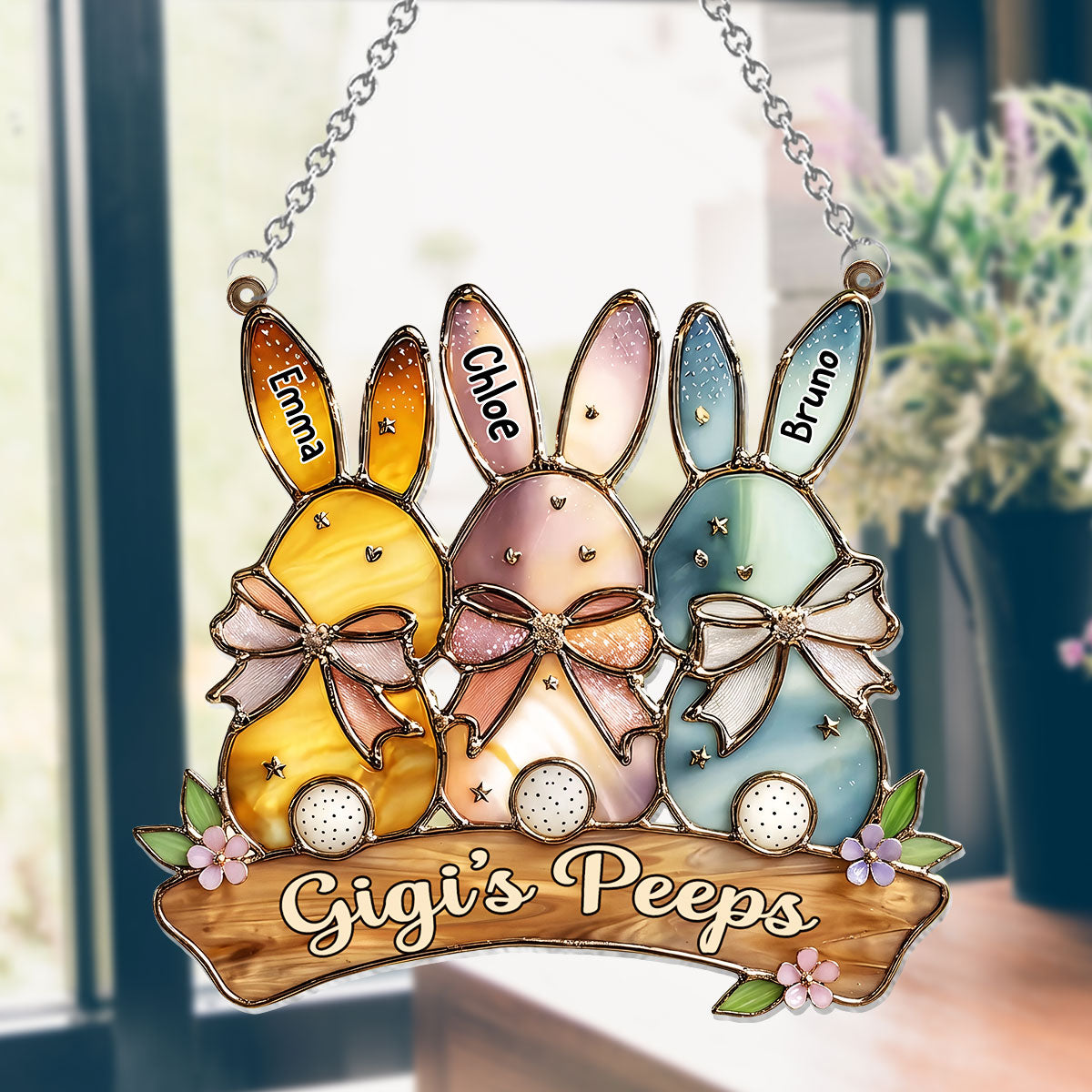 Grandma's Peeps Best Easter Gift - Personalized Grandma Window Hanging Suncatcher Ornament