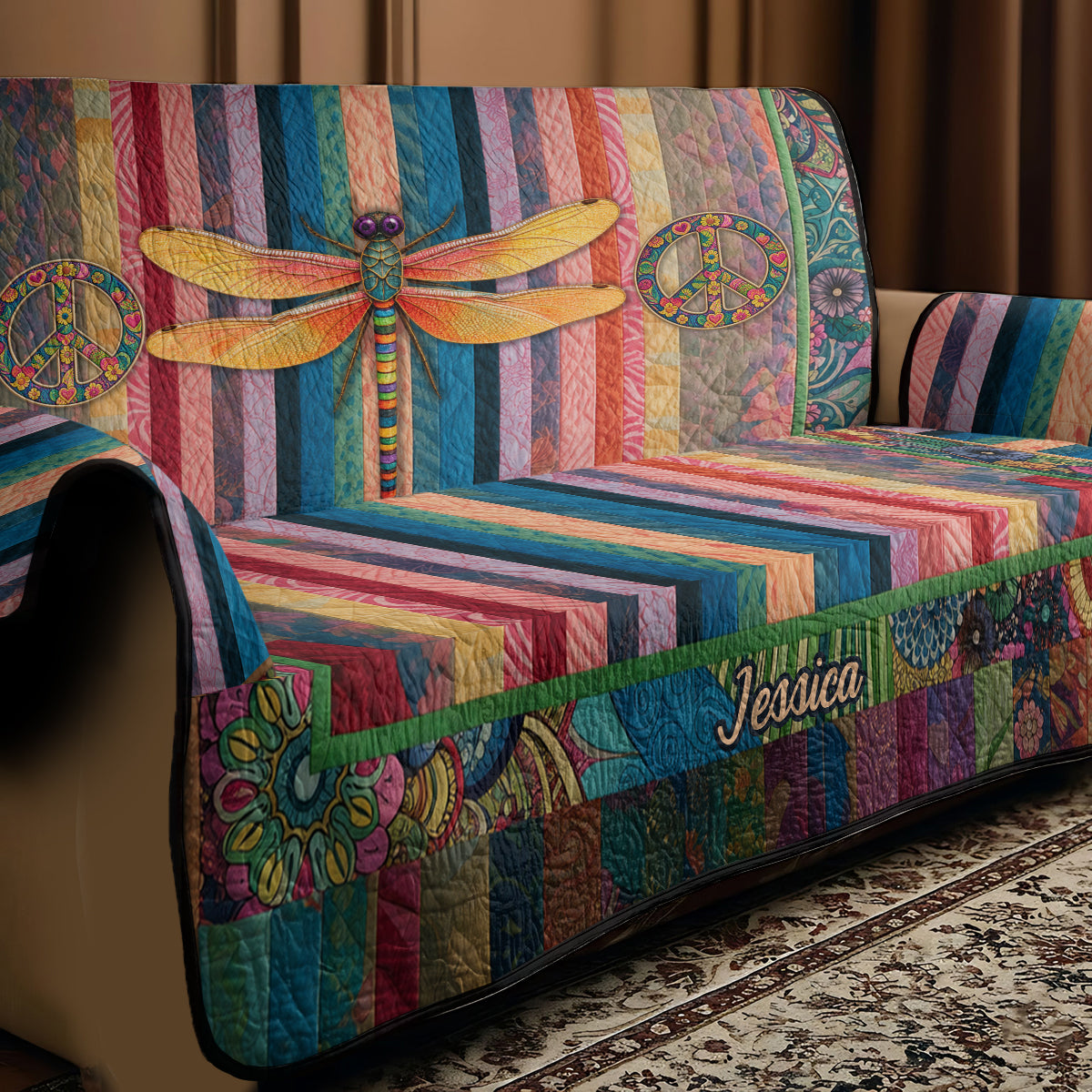 Hippie Souls - Personalized Hippie Quilted Sofa/Couch Cover