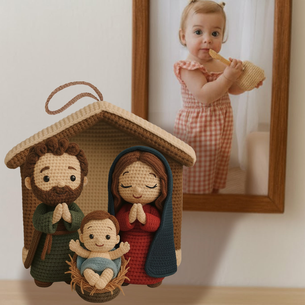 Crèche de Noël - Ornement chrétien personnalisé fait main au crochet