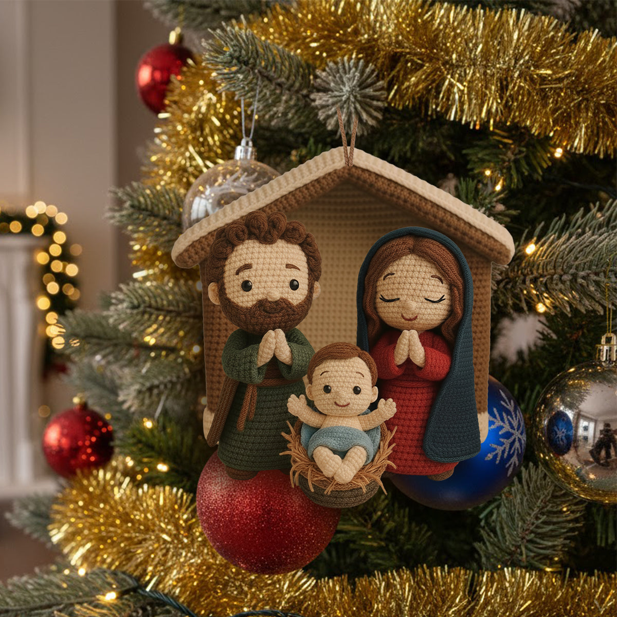 Crèche de Noël - Ornement chrétien personnalisé fait main au crochet