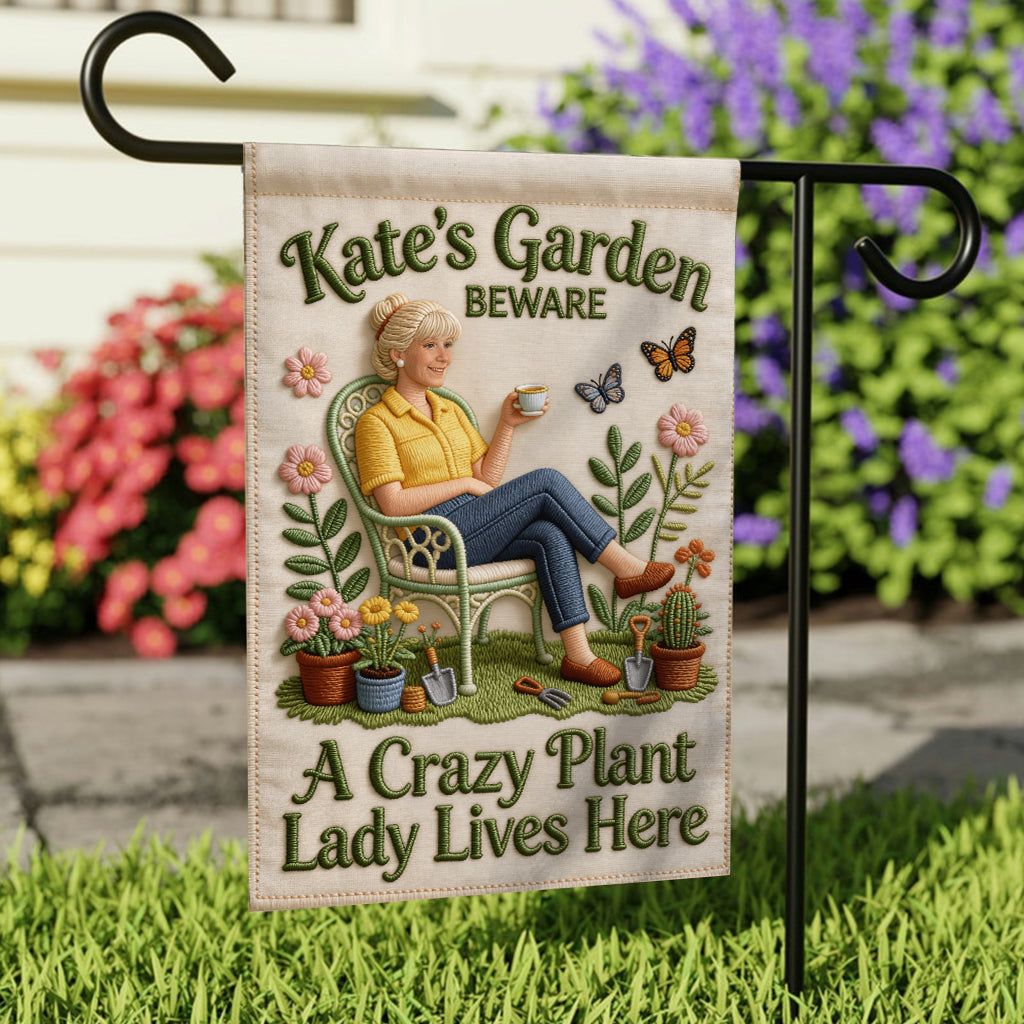 A Crazy Plant Lady Lives Here - Personalized Gardening Garden Flag