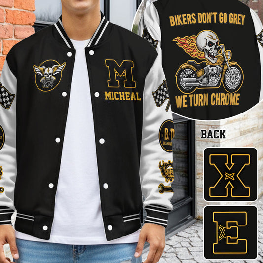 Biker gehen in Chrom – Personalisierte Biker-Collegejacke