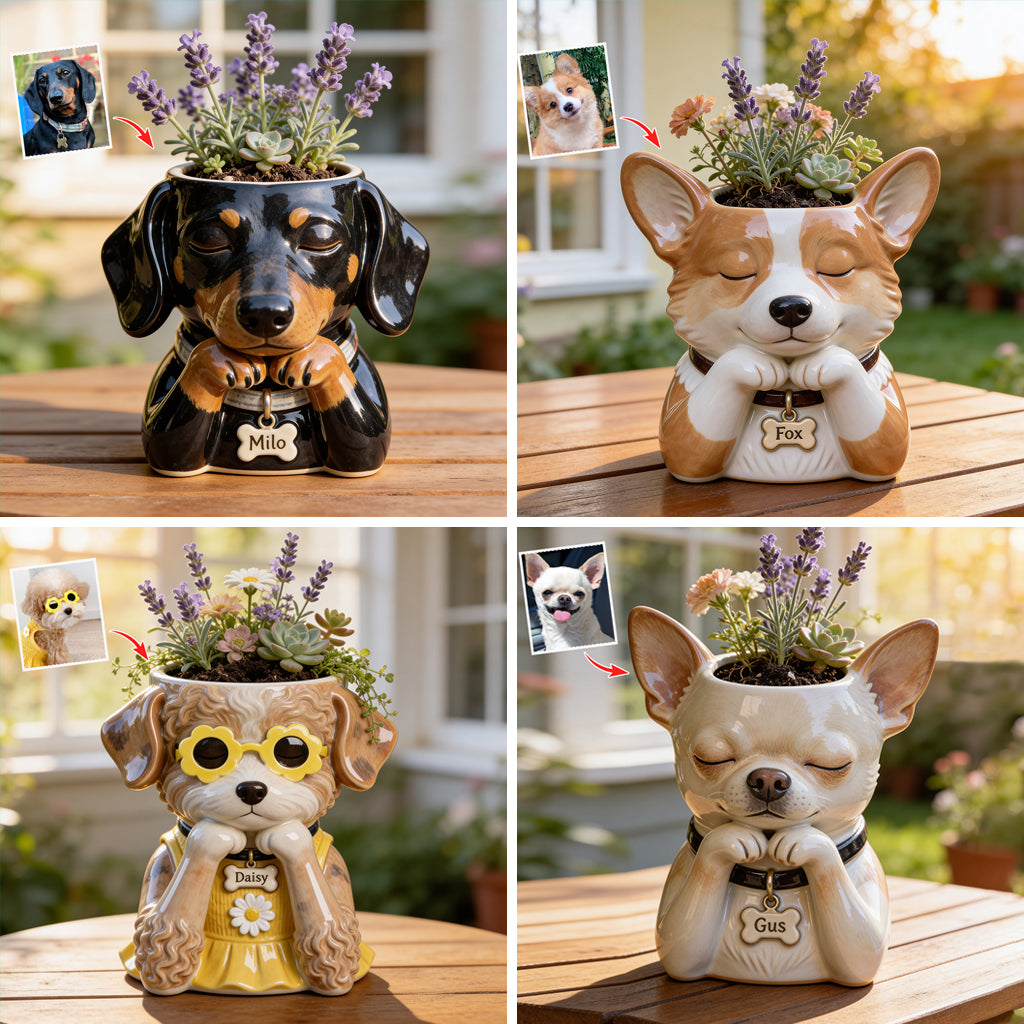 Cute Puppy Planter - Personalized Dog Acrylic Pot