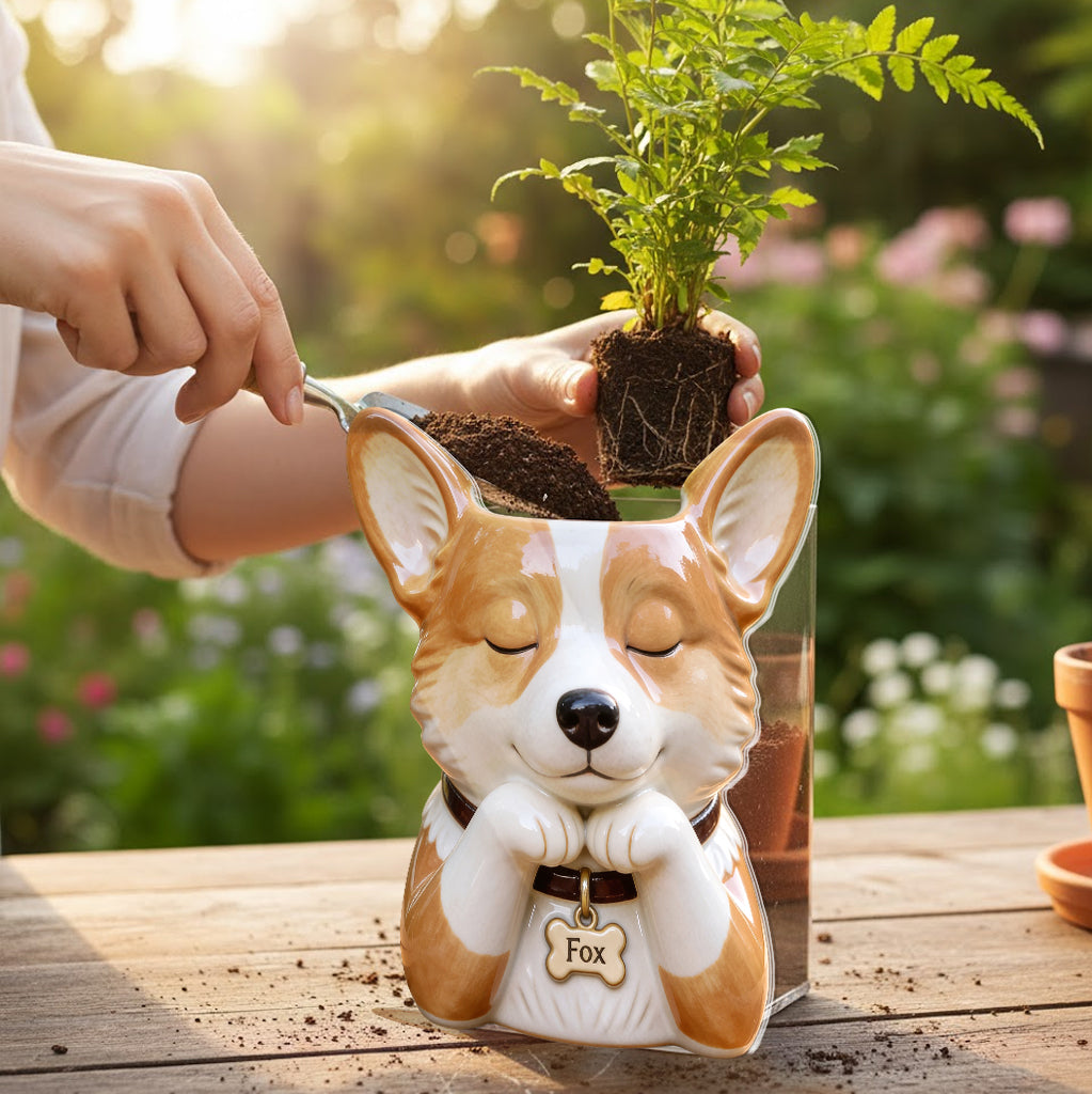 Cute Puppy Planter - Personalized Dog Acrylic Pot