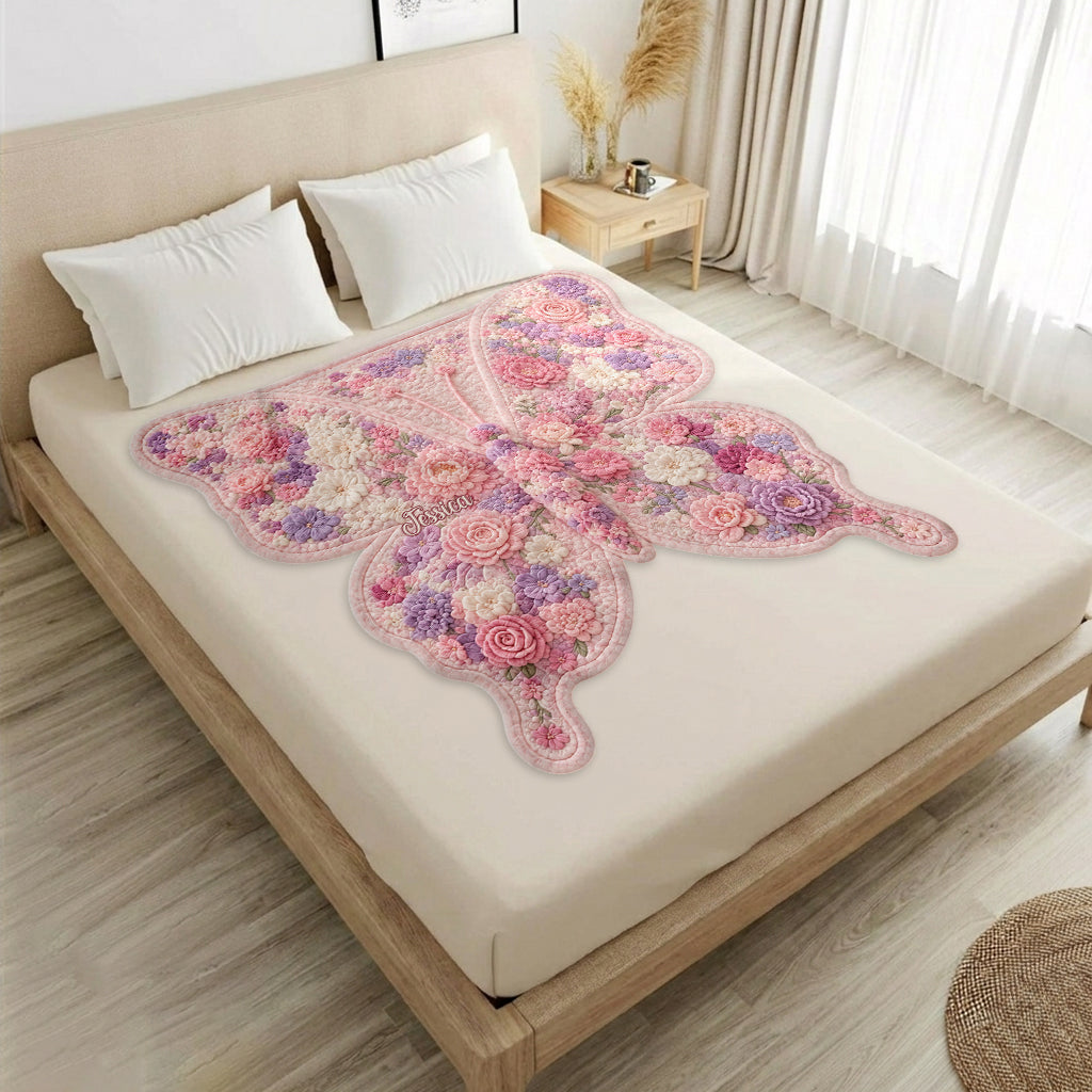 Soft Wings, Blooming Flowers, Peaceful Nights - Personalized Butterfly Shaped Fleece Blanket