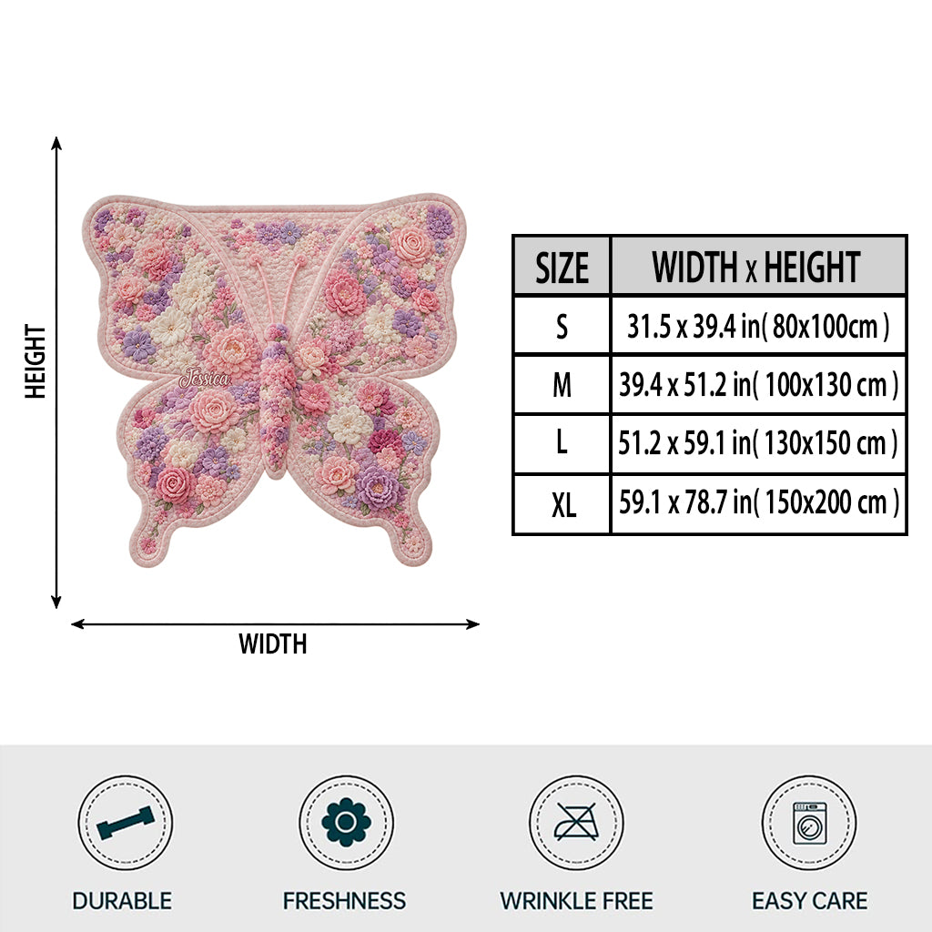 Soft Wings, Blooming Flowers, Peaceful Nights - Personalized Butterfly Shaped Fleece Blanket