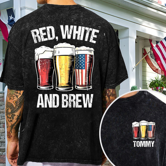 Rouge, Blanc et Bière - T-shirt personnalisé « Lavage à la bière »