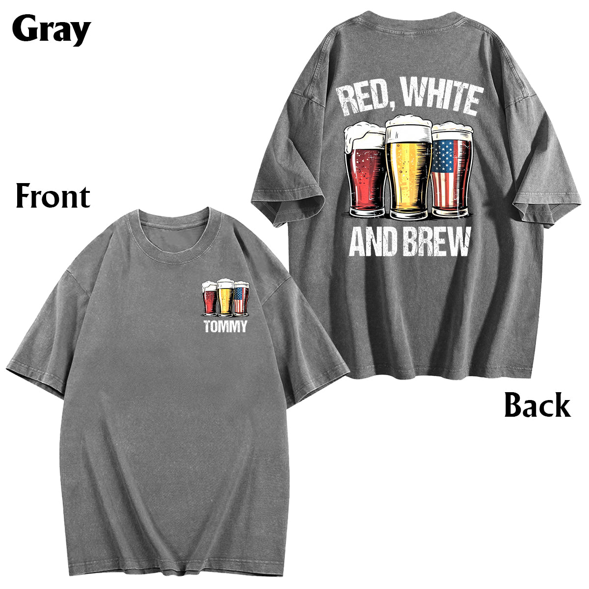 Red, White & Brew - Personalized Beer Wash T-Shirt