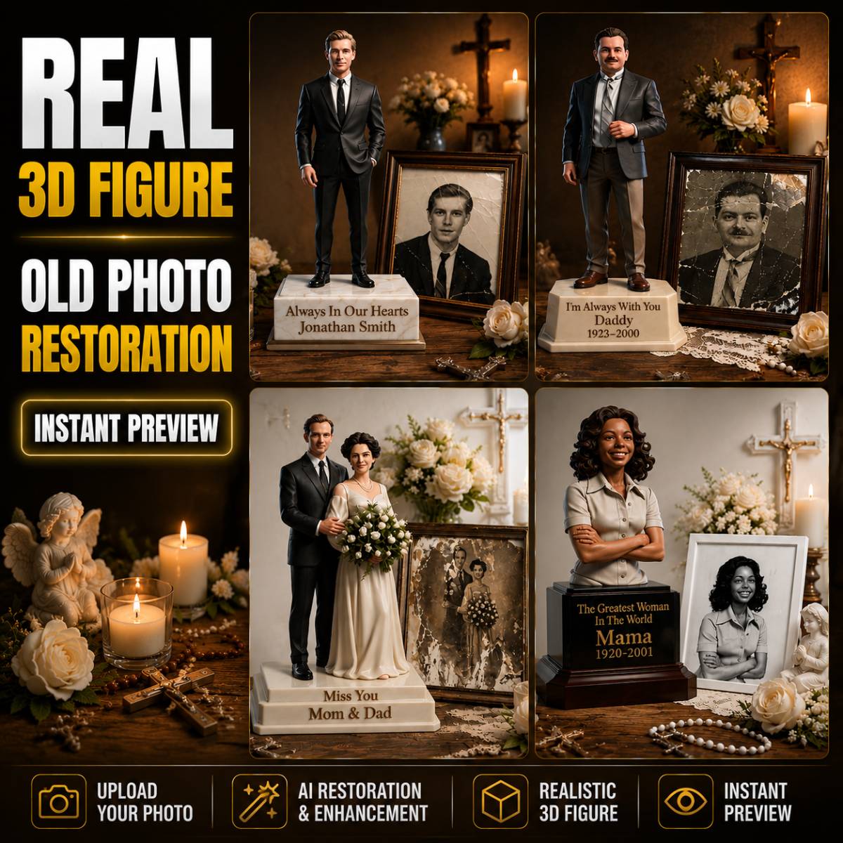 Bringen Sie die Erinnerungen zurück, Alte Foto-Restaurierung - Personalisierte Premium 3D-Figur