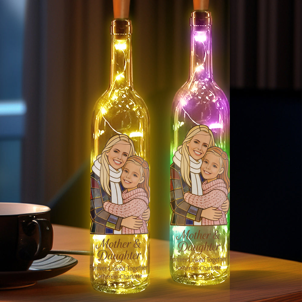 Mother And Daughter Forever Linked Together - Personalized Mother Wine Bottle Lamp