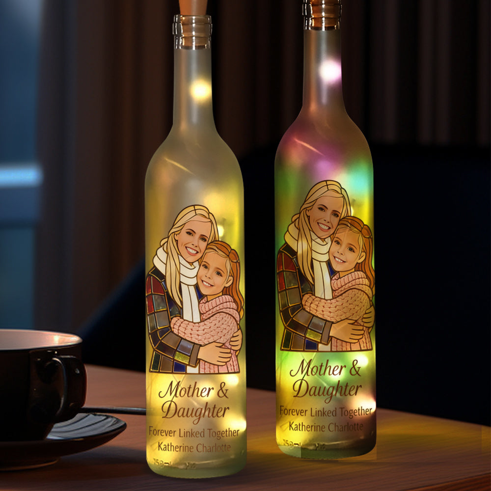 Mother And Daughter Forever Linked Together - Personalized Mother Wine Bottle Lamp
