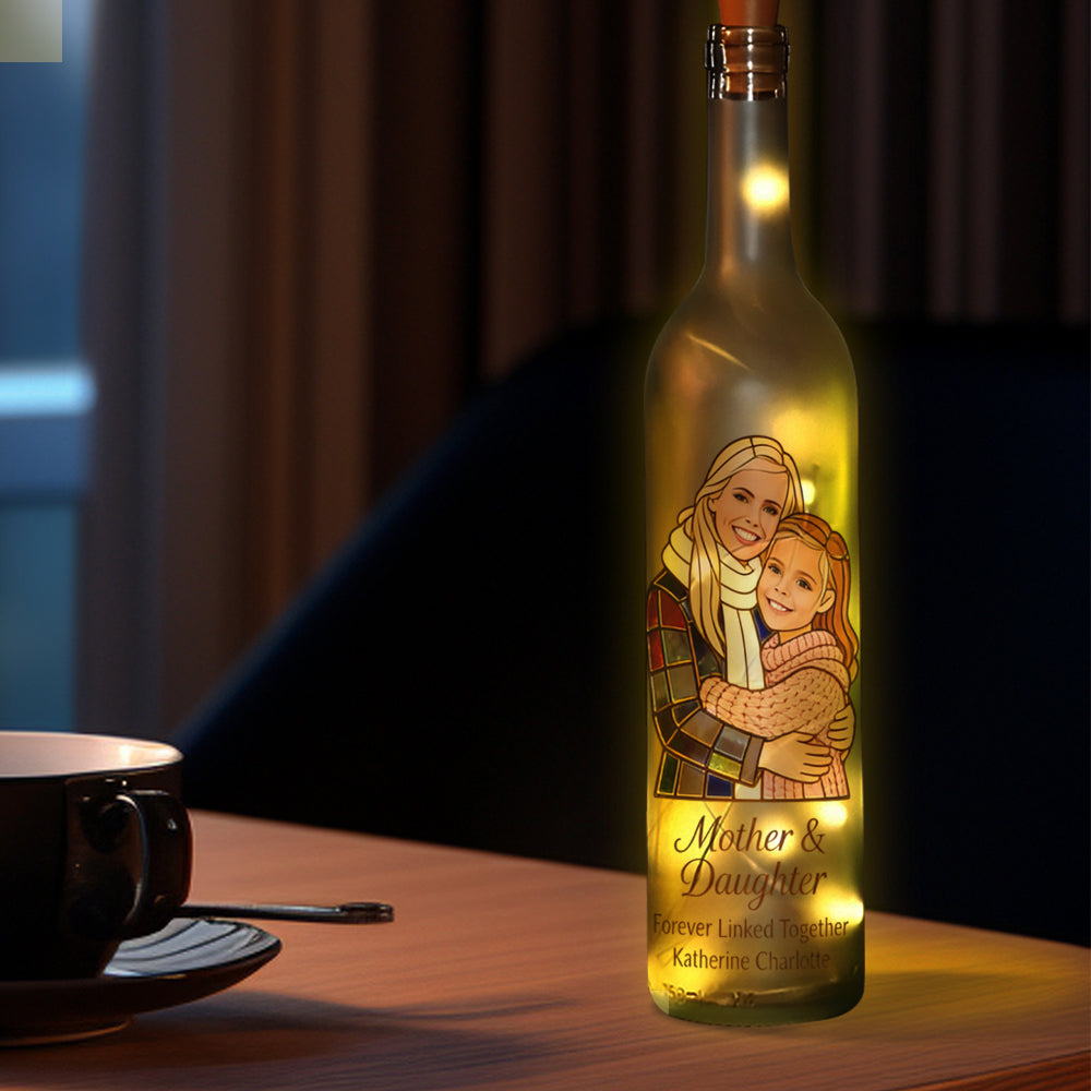 Mother And Daughter Forever Linked Together - Personalized Mother Wine Bottle Lamp