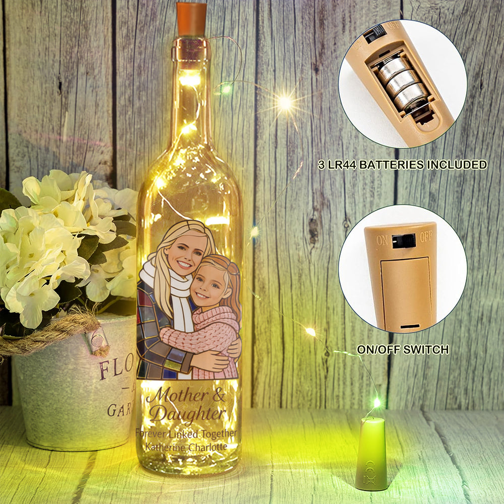 Mother And Daughter Forever Linked Together - Personalized Mother Wine Bottle Lamp