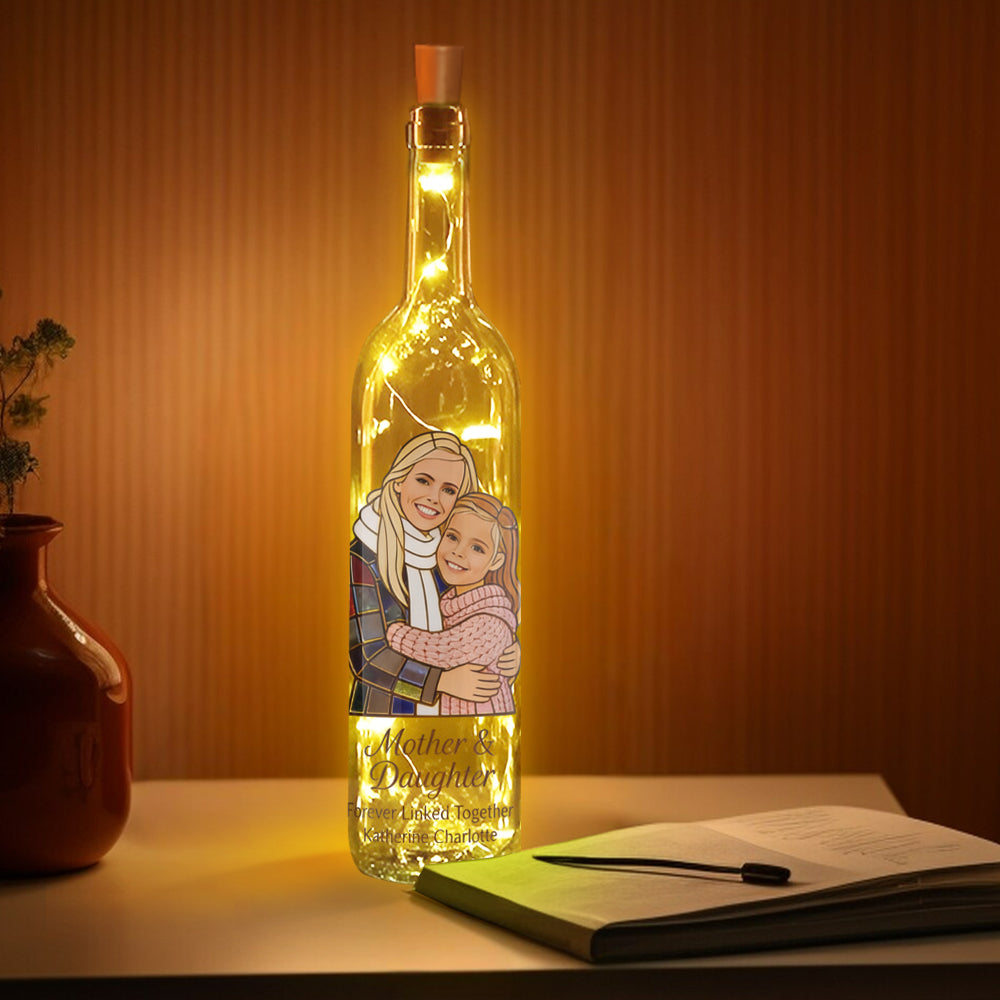 Mother And Daughter Forever Linked Together - Personalized Mother Wine Bottle Lamp