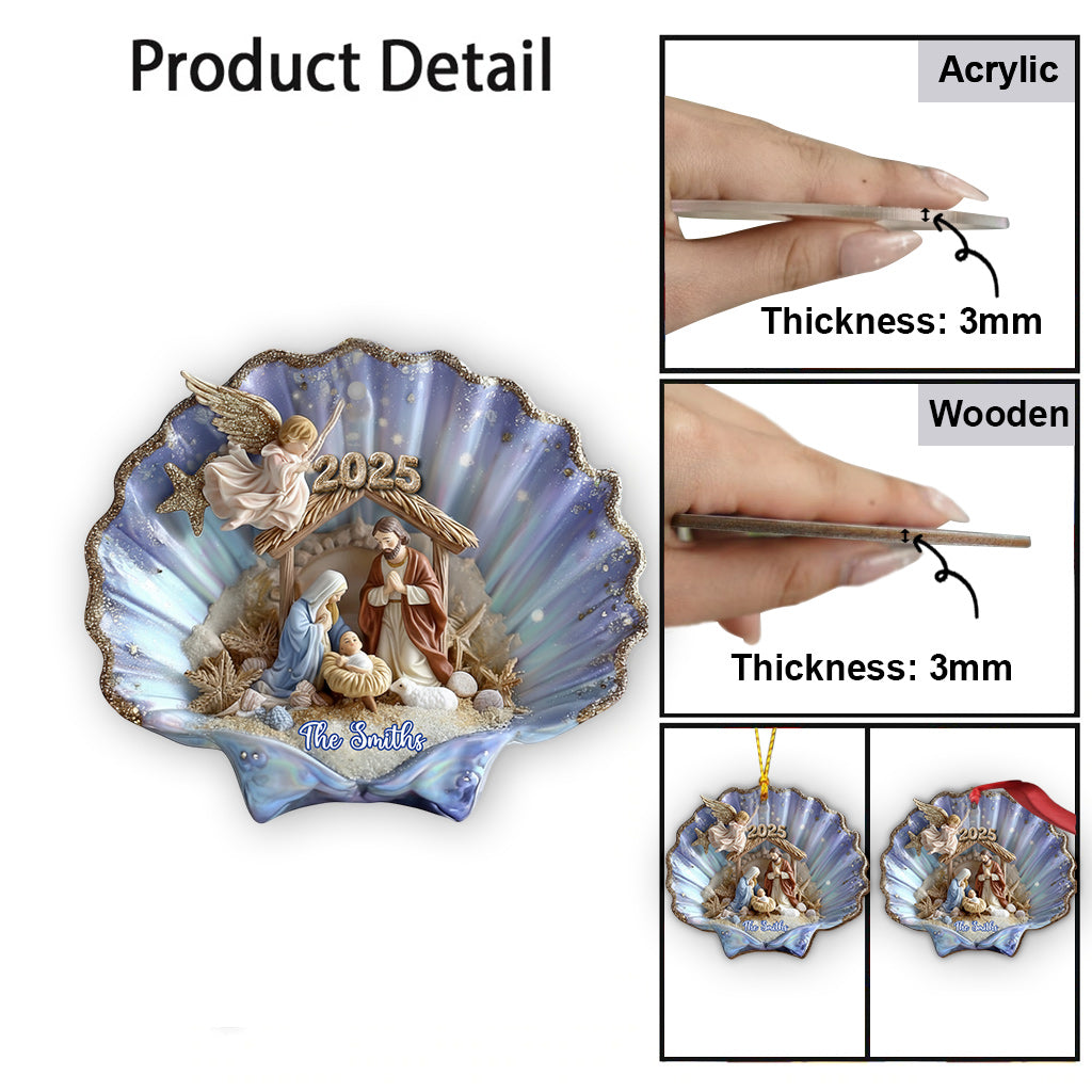 Nativity In A Seashell - Personalized Christian Ornament