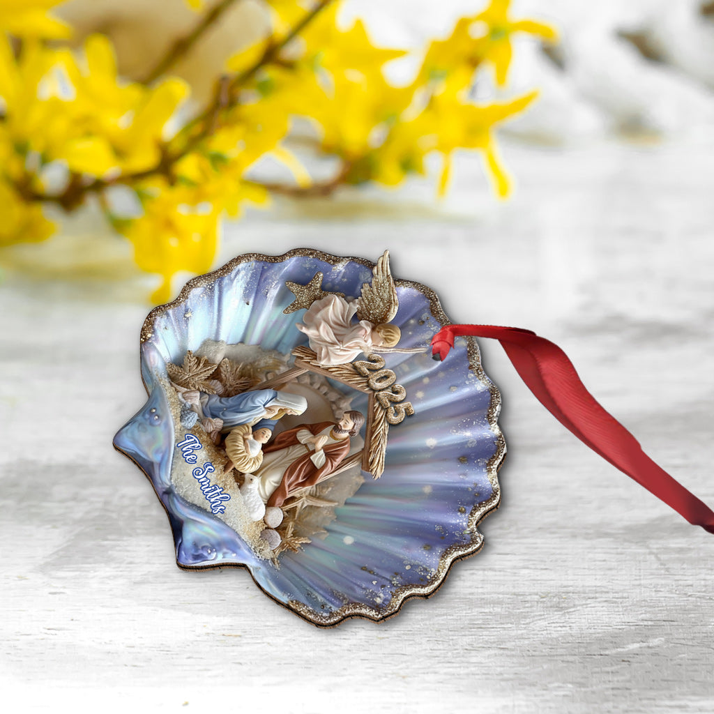 Nativity In A Seashell - Personalized Christian Ornament