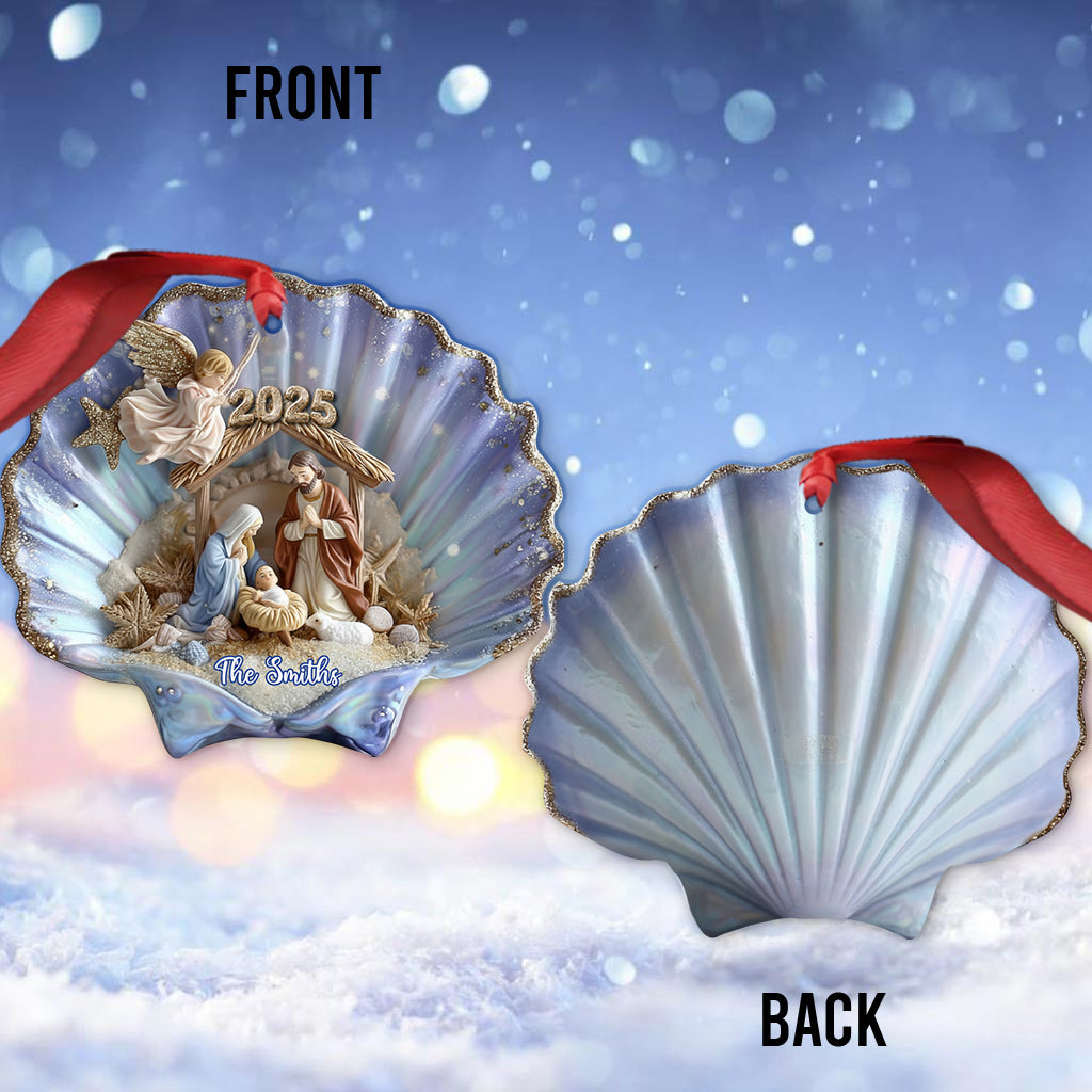 Nativity In A Seashell - Personalized Christian Ornament