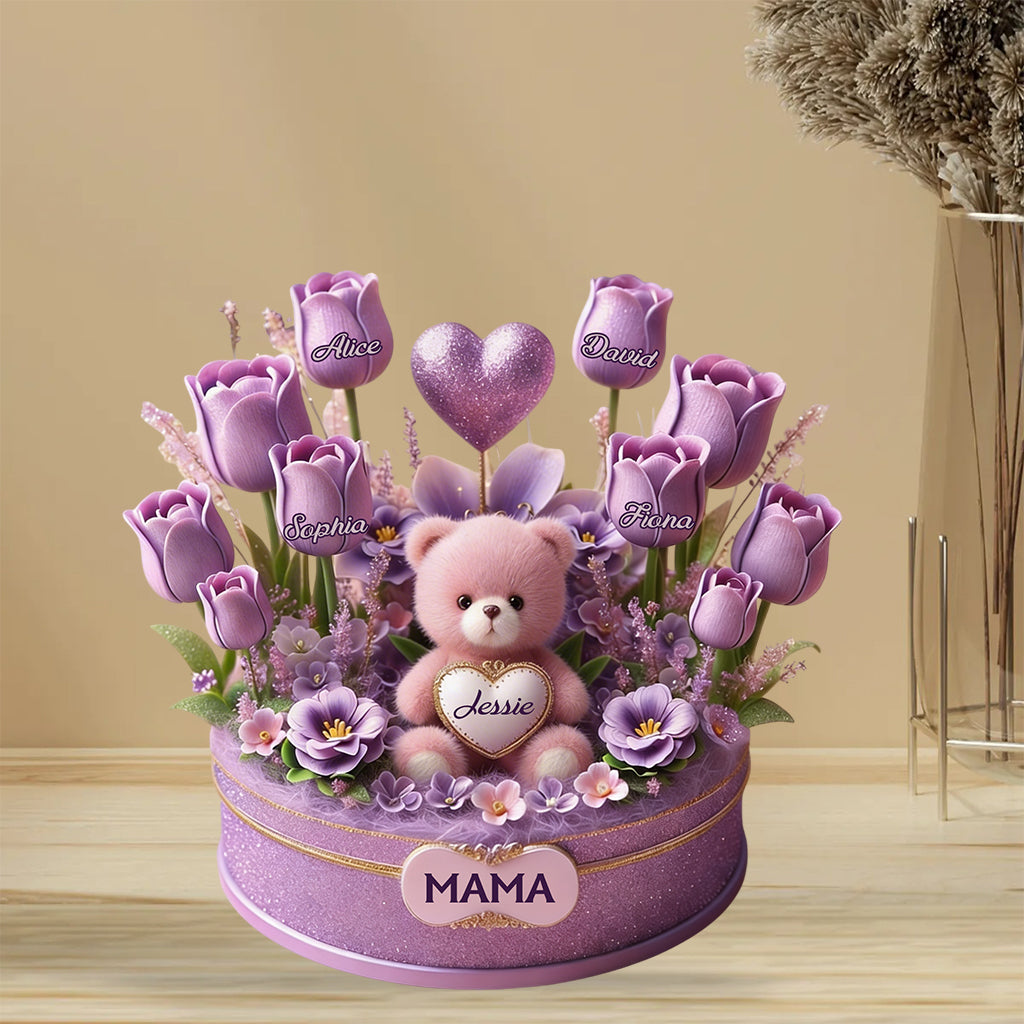 Mom Grandma Bear And Flowers - Personalized Mother Custom Shaped Acrylic Plaque