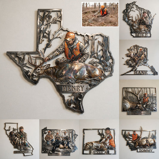 US State Hunting Metal Sign - Personalized Hunting 3D Printed Cut Metal Sign