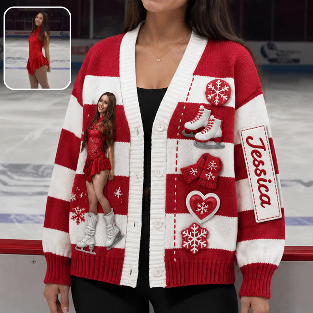 My Soul Is On The Ice - Personalized Ice Skating Cardigan Sweater