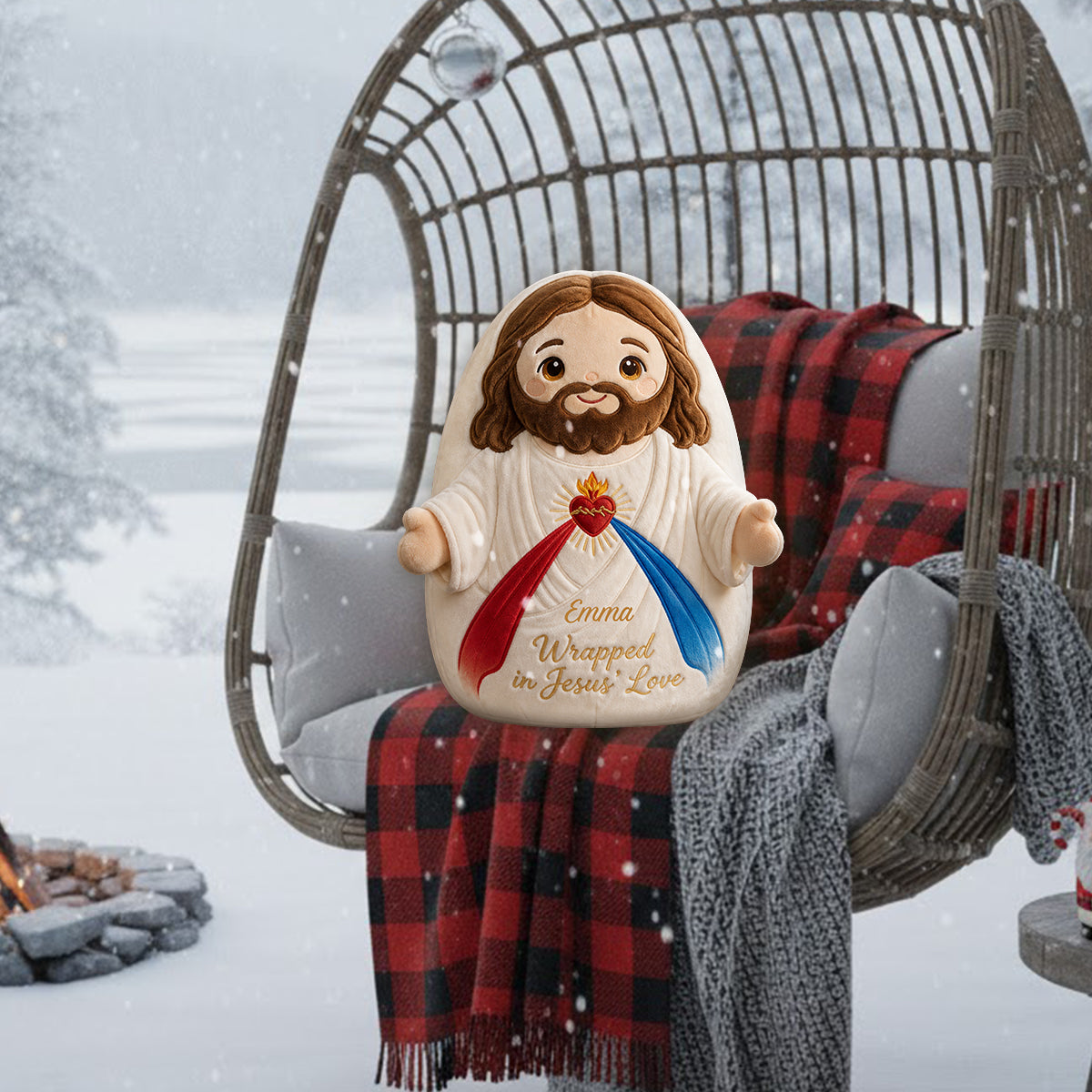 Wrapped in Jesus' Love - Personalized Christian Premium Faux Fur Pillow