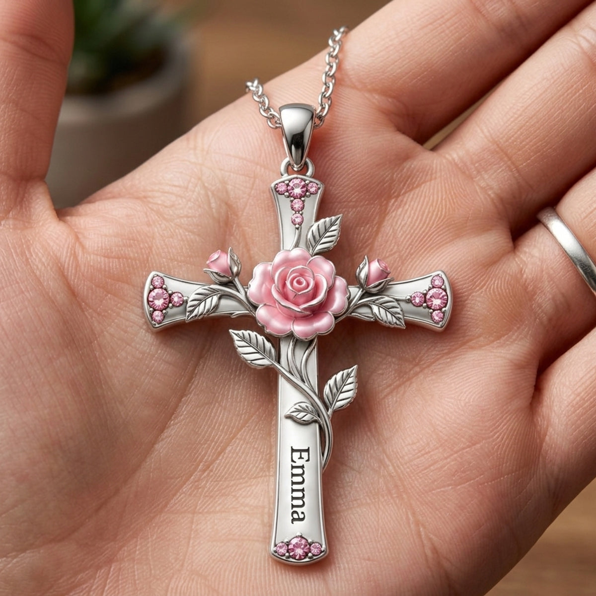 Believe Birth Flower Cross Gift For Mom, Grandma & Friends - Personalized Self Love Shaped Metal Pendant Necklace
