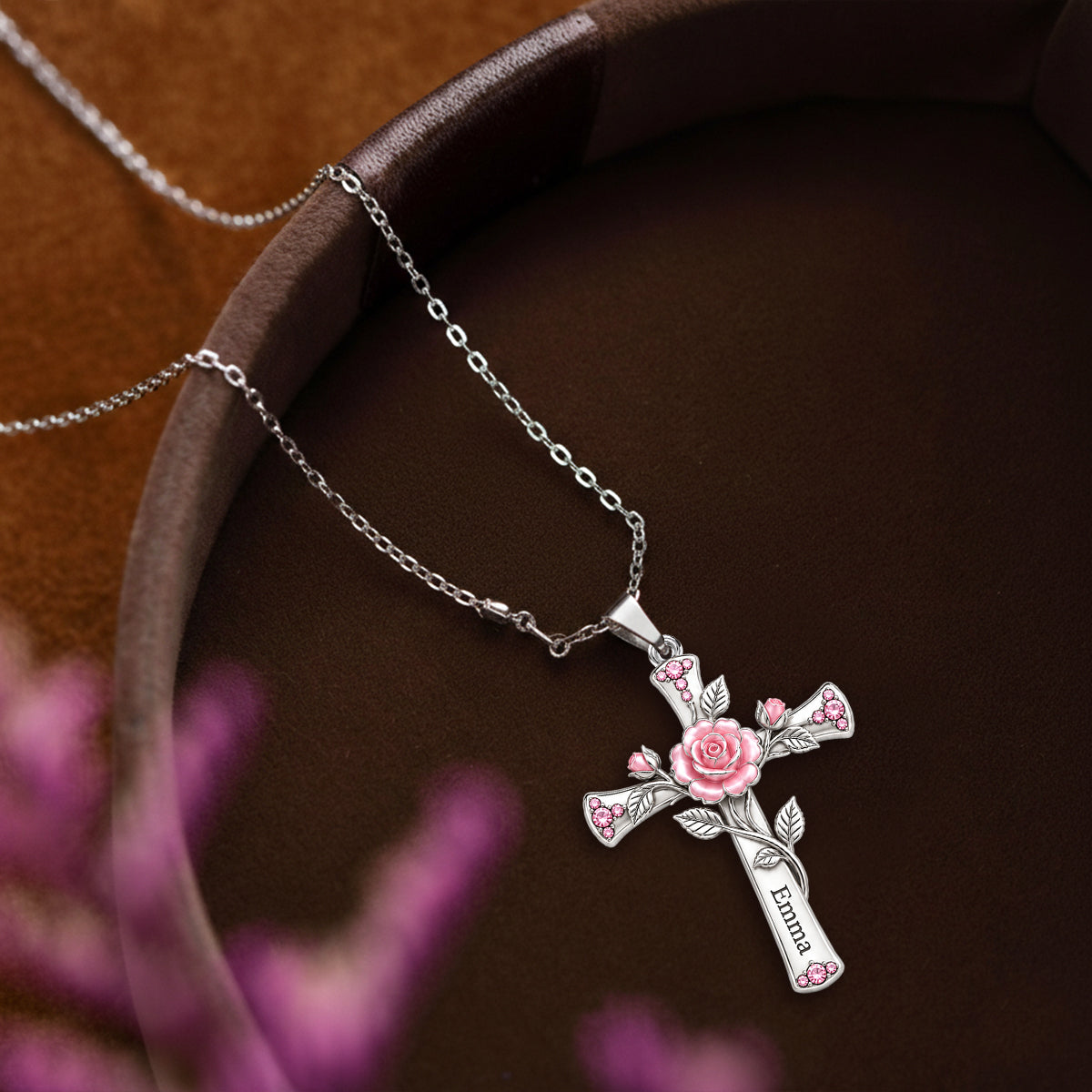 Believe Birth Flower Cross Gift For Mom, Grandma & Friends - Personalized Self Love Shaped Metal Pendant Necklace