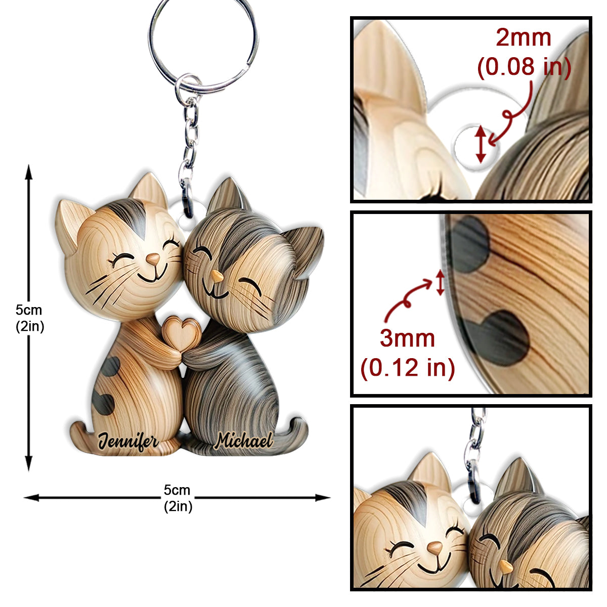 Cute Cat Couple - Personalized Cat Keychain
