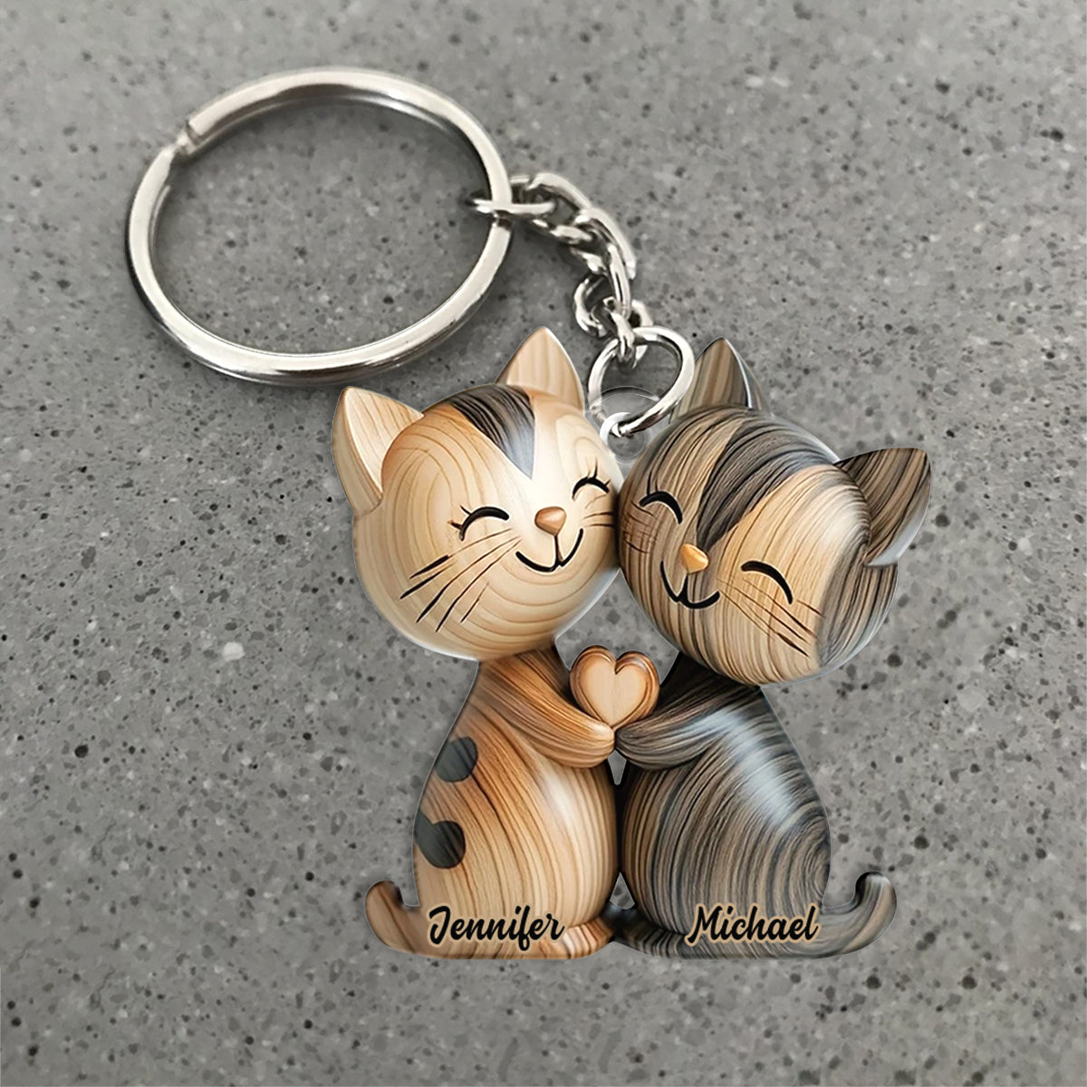 Cute Cat Couple - Personalized Cat Keychain