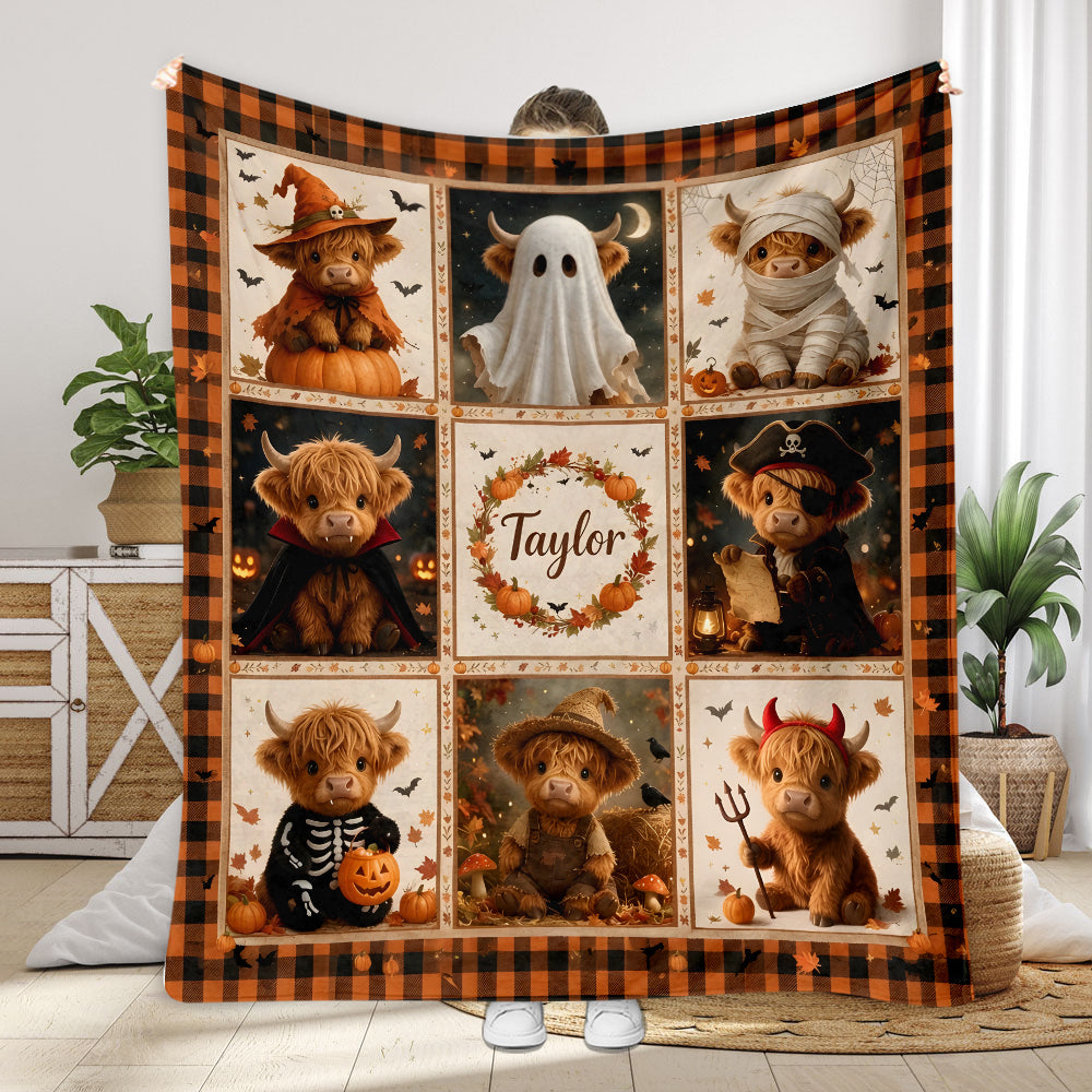 Spooky Highland Cow - Personalized Highland Cow Blanket
