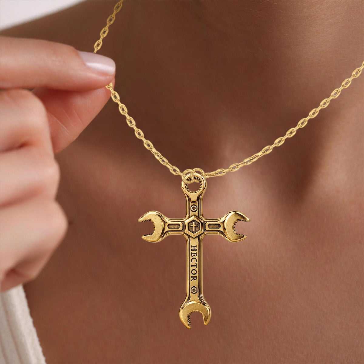Men' Wrench Cross Necklace - Personalized Mechanic Shaped Metal Pendant Necklace