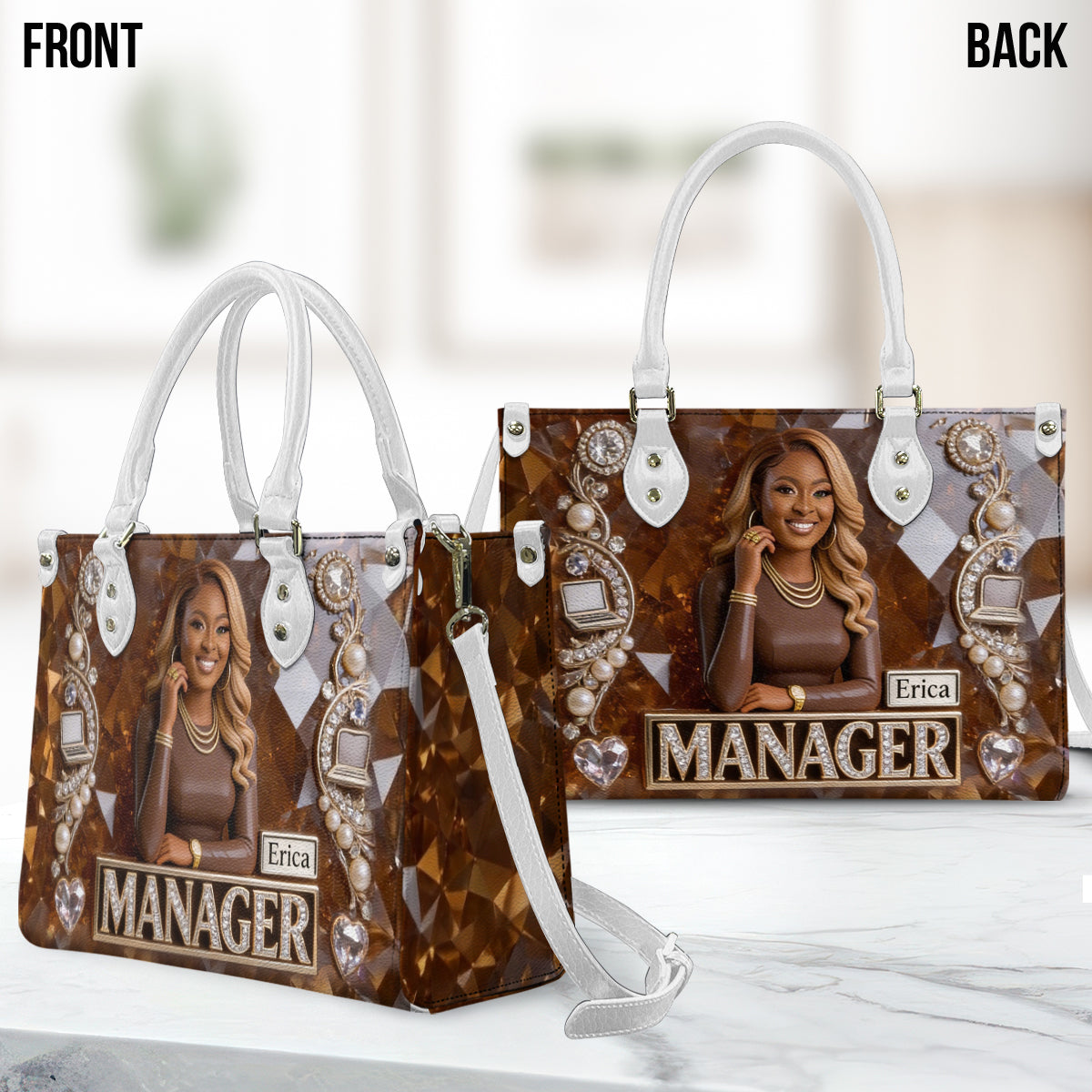 Custom Any Photo Love My Job - Personalized Colleague Leather Handbag
