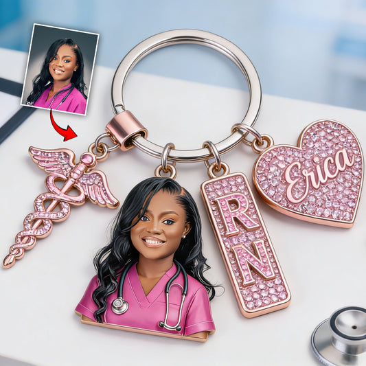 Personalisierter Foto - Premium Schlüsselanhänger für Krankenschwestern mit Charms