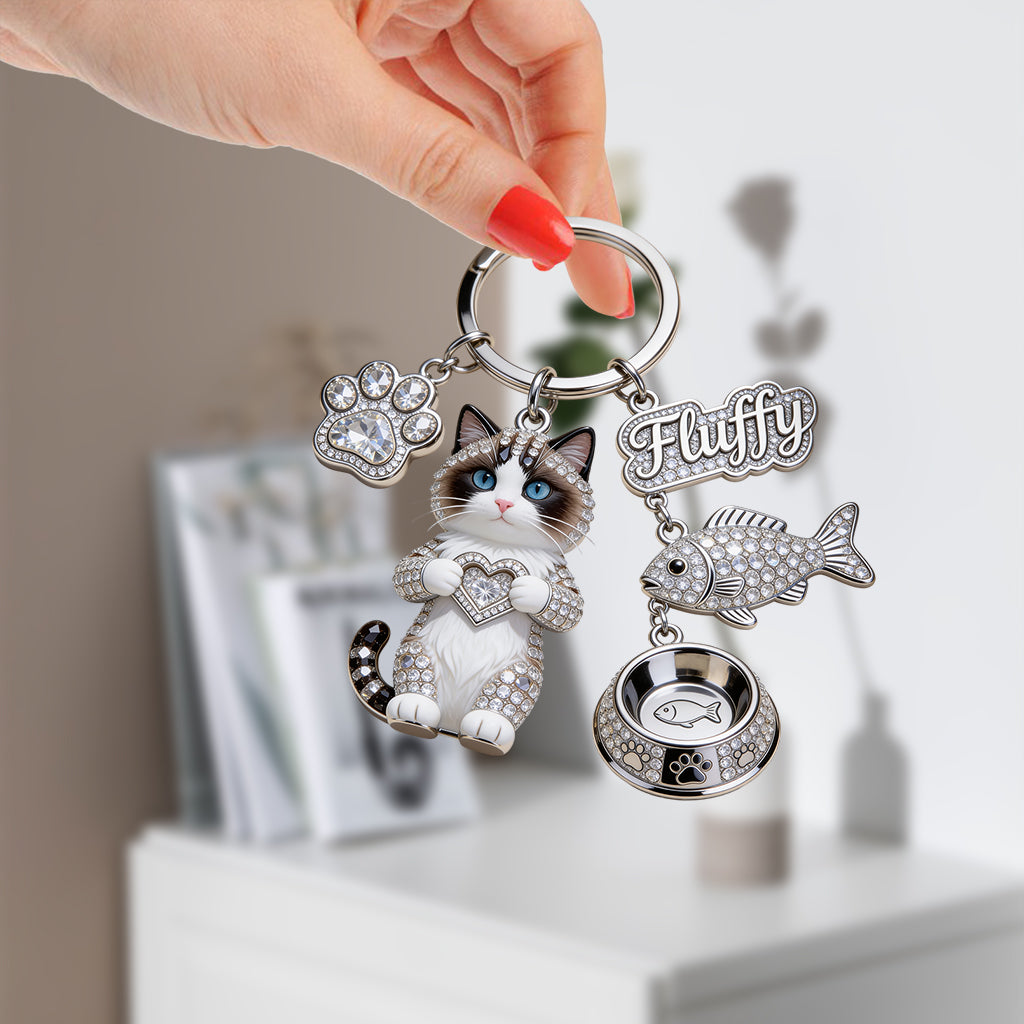 Ich liebe meine Katze - Personalisierter Katzen Premium Schlüsselanhänger mit Charms