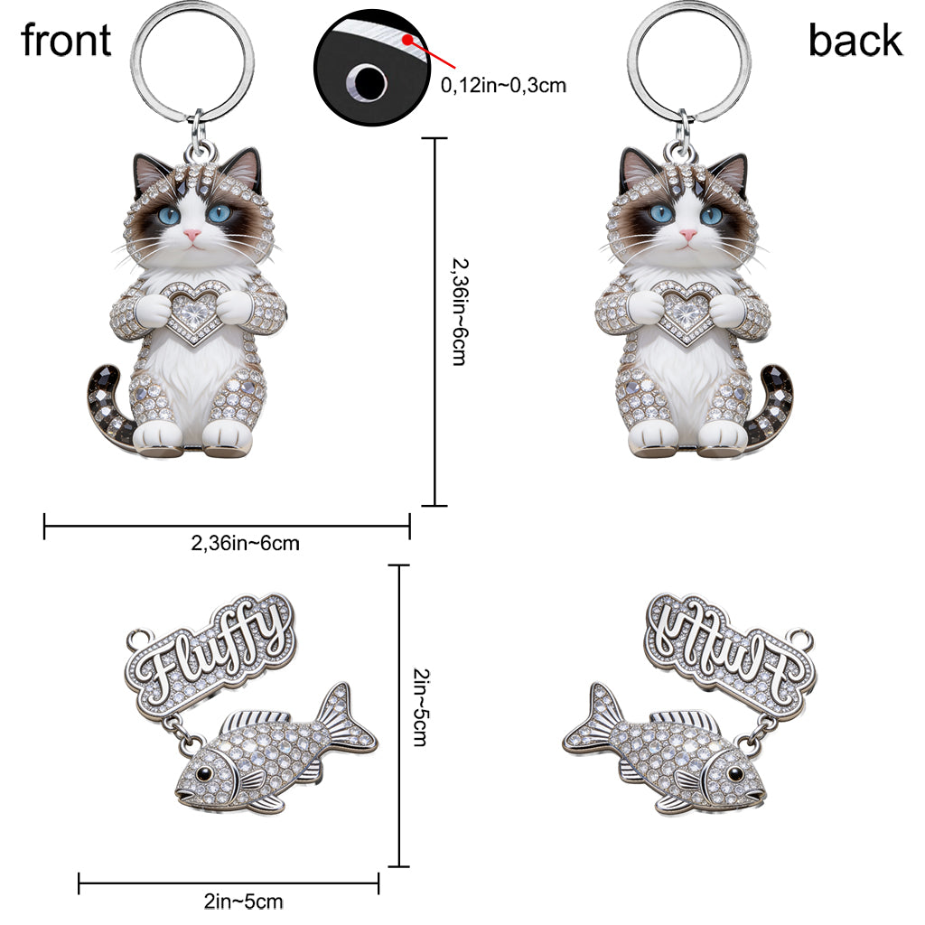 Ich liebe meine Katze - Personalisierter Katzen Premium Schlüsselanhänger mit Charms