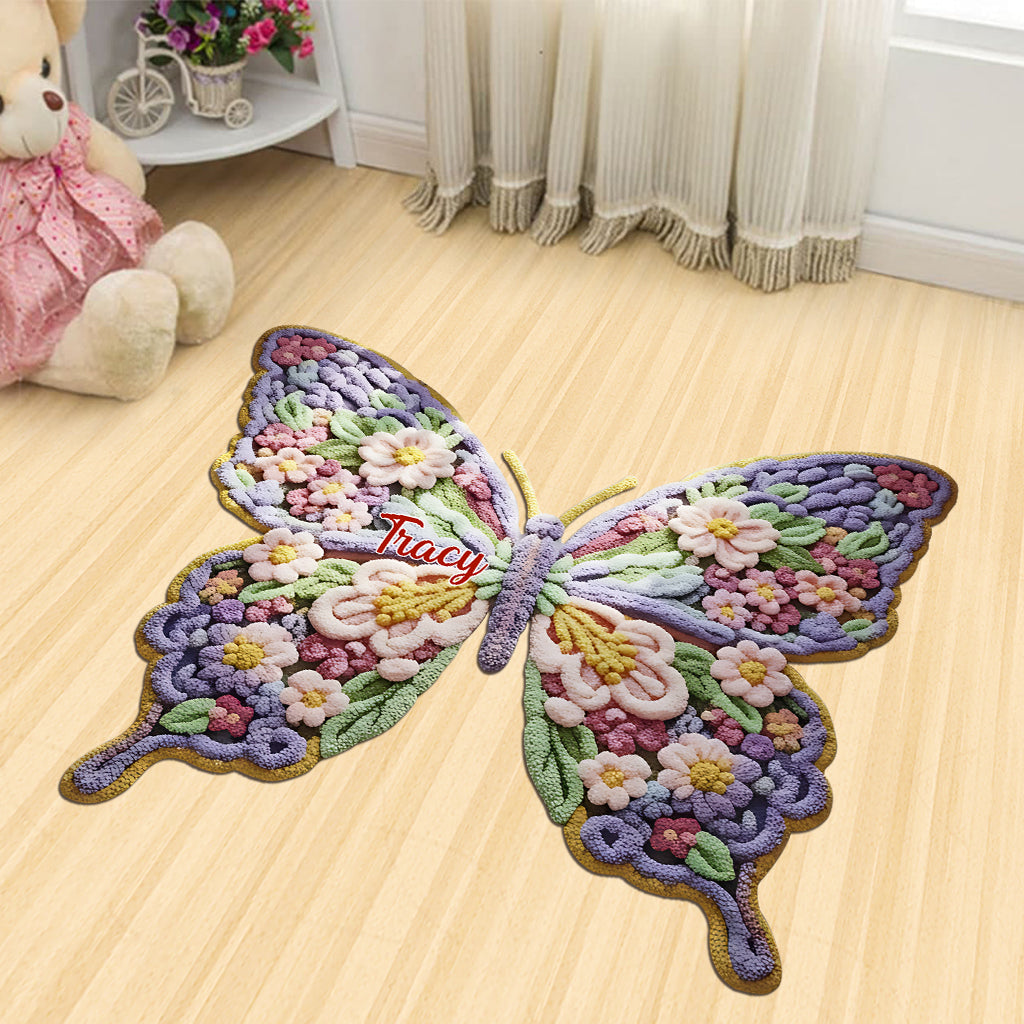 Flower Butterfly - Personalized Butterfly Shaped Doormat/ Rug
