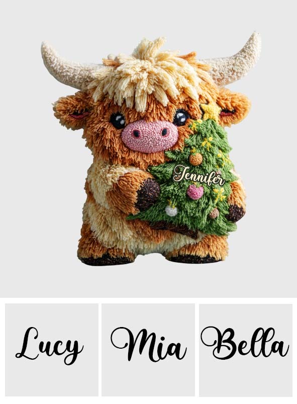Cute Highland Cow Merry Christmas - Personalized Highland Cow Shaped Pillow
