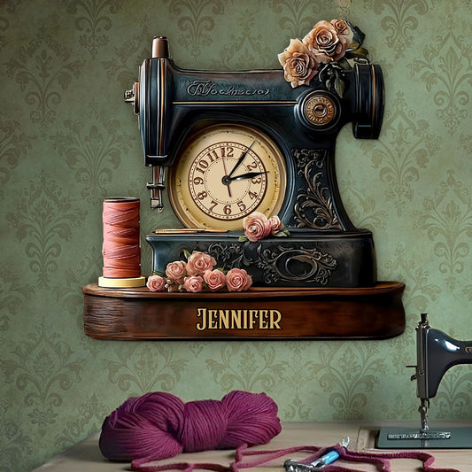 L'heure de la couture - Horloge murale lumineuse LED personnalisée pour la couture