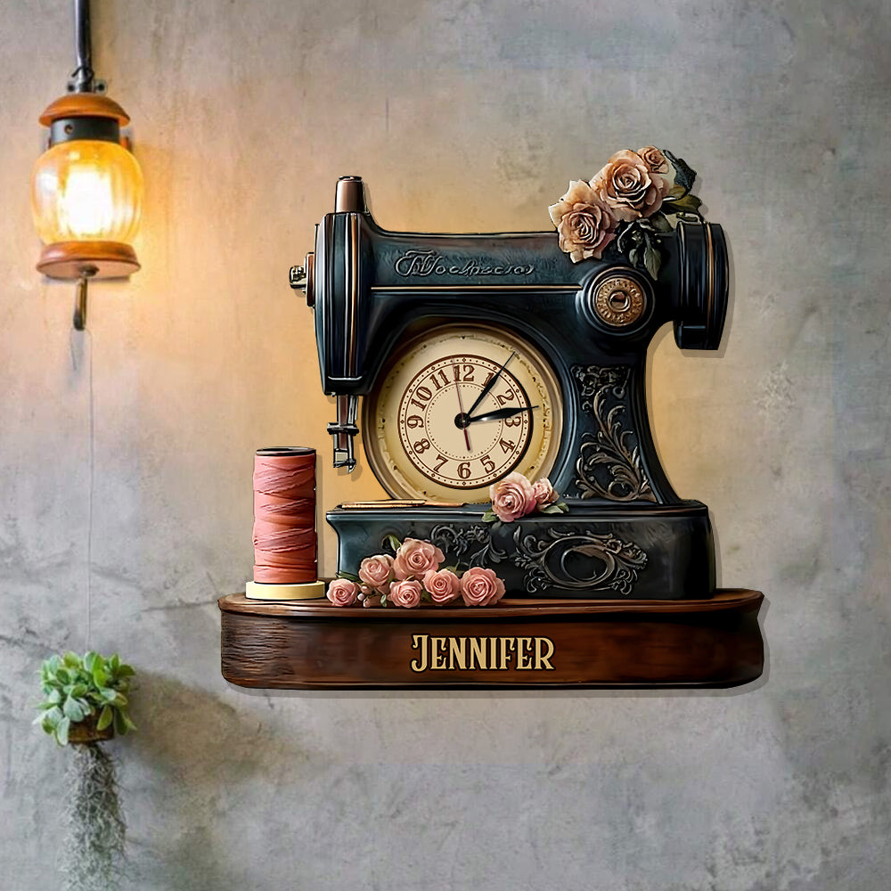 L'heure de la couture - Horloge murale lumineuse LED personnalisée pour la couture