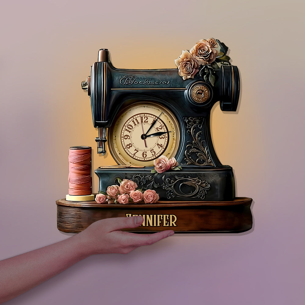 L'heure de la couture - Horloge murale lumineuse LED personnalisée pour la couture