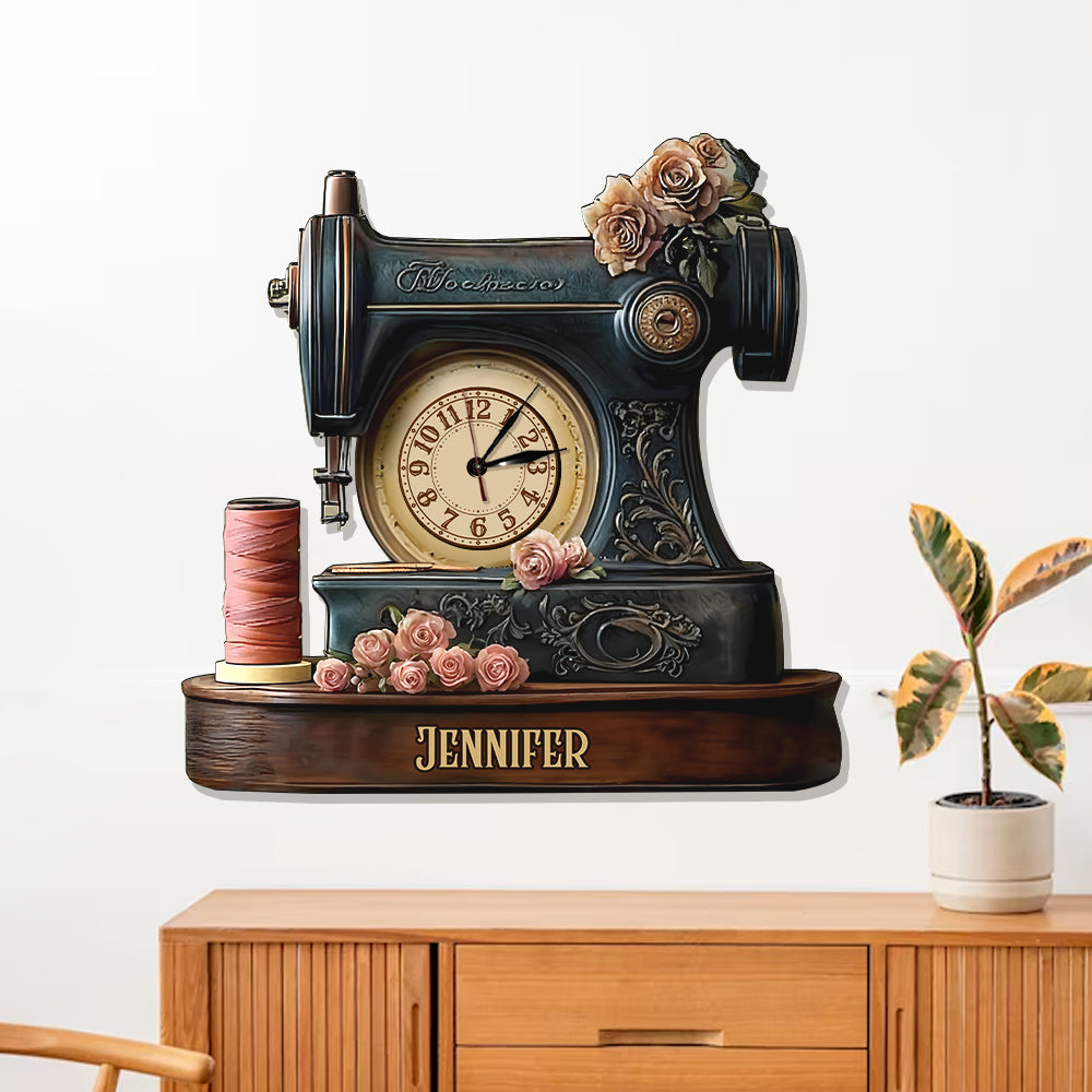 L'heure de la couture - Horloge murale lumineuse LED personnalisée pour la couture