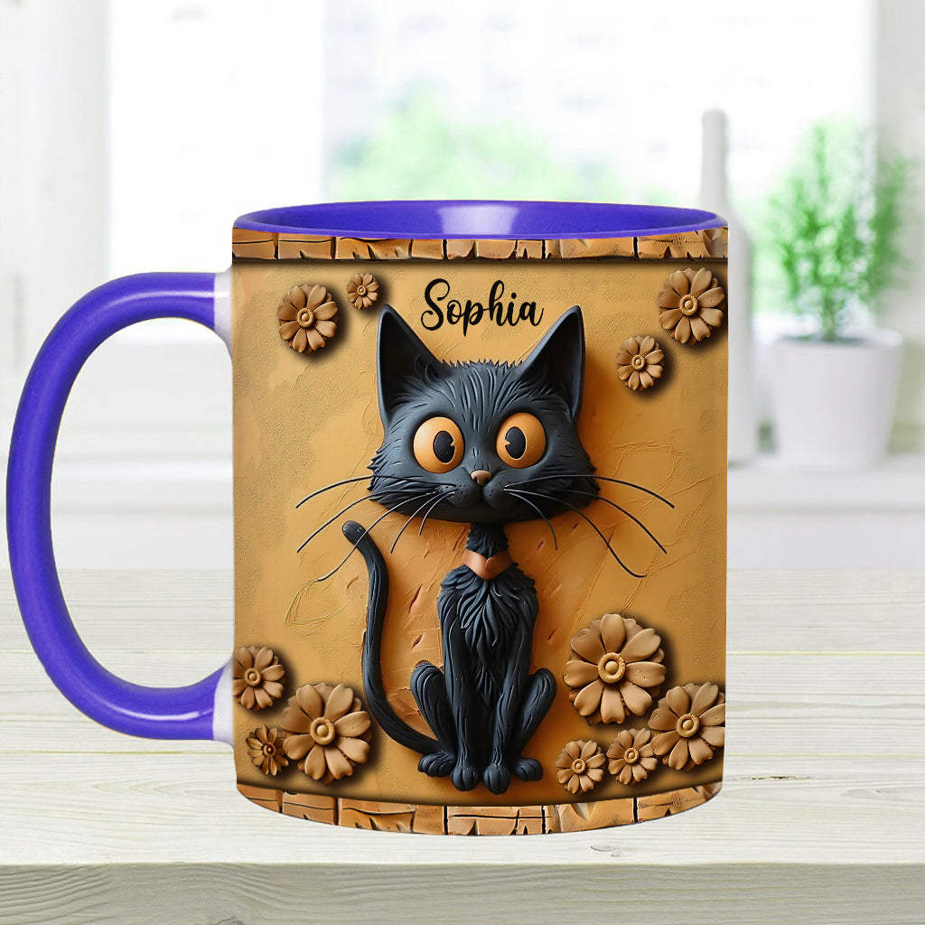 Cute Black Cat - Personalized Black Cat Accent Mug