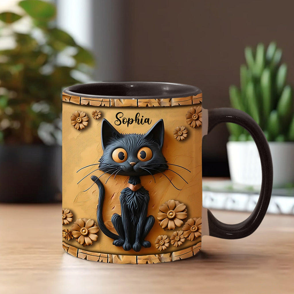 Cute Black Cat - Personalized Black Cat Accent Mug