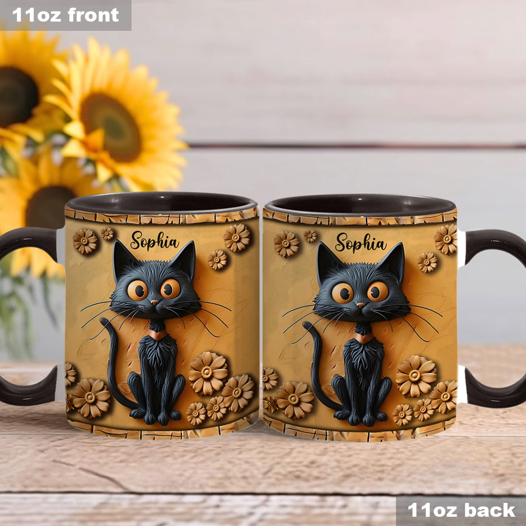 Cute Black Cat - Personalized Black Cat Accent Mug