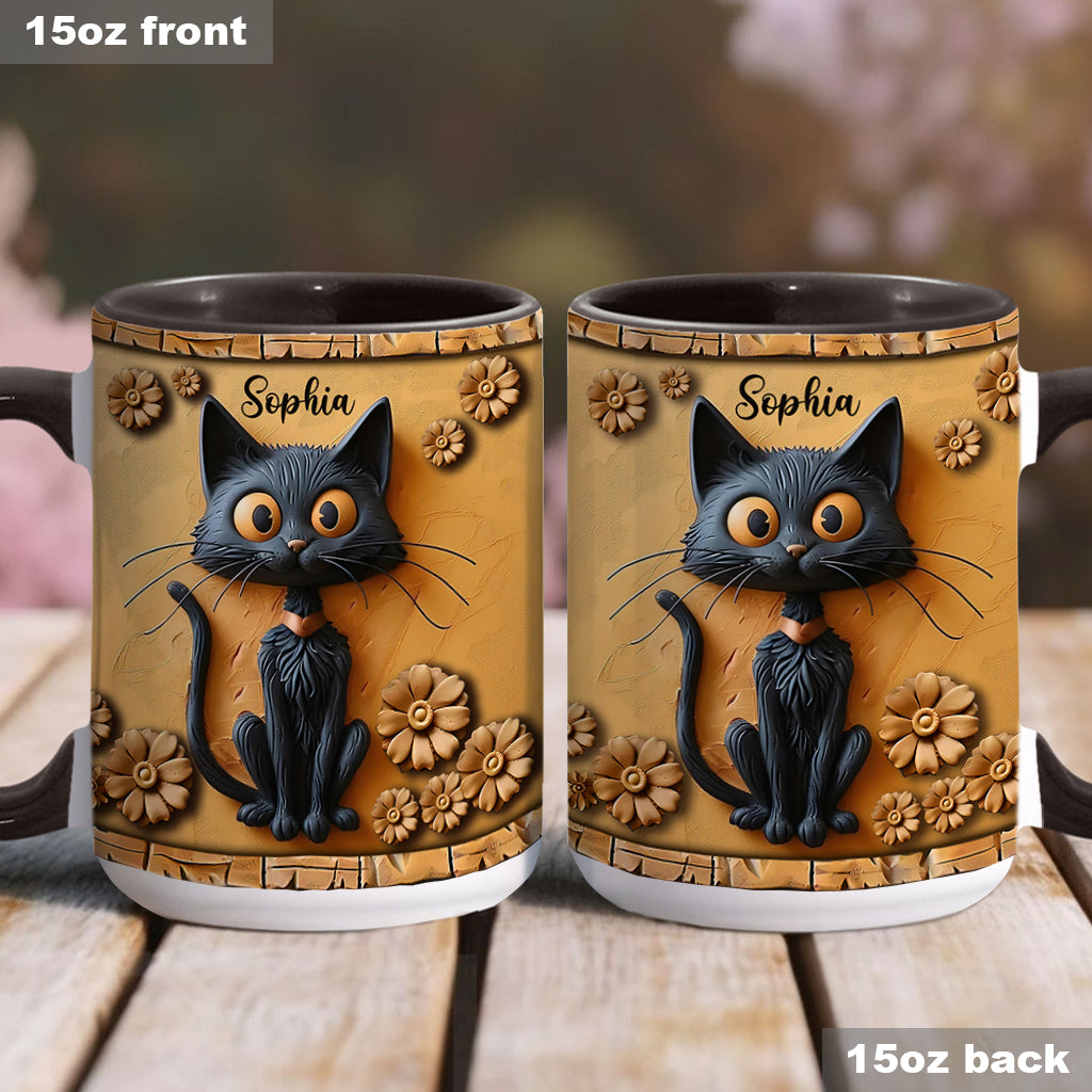 Cute Black Cat - Personalized Black Cat Accent Mug