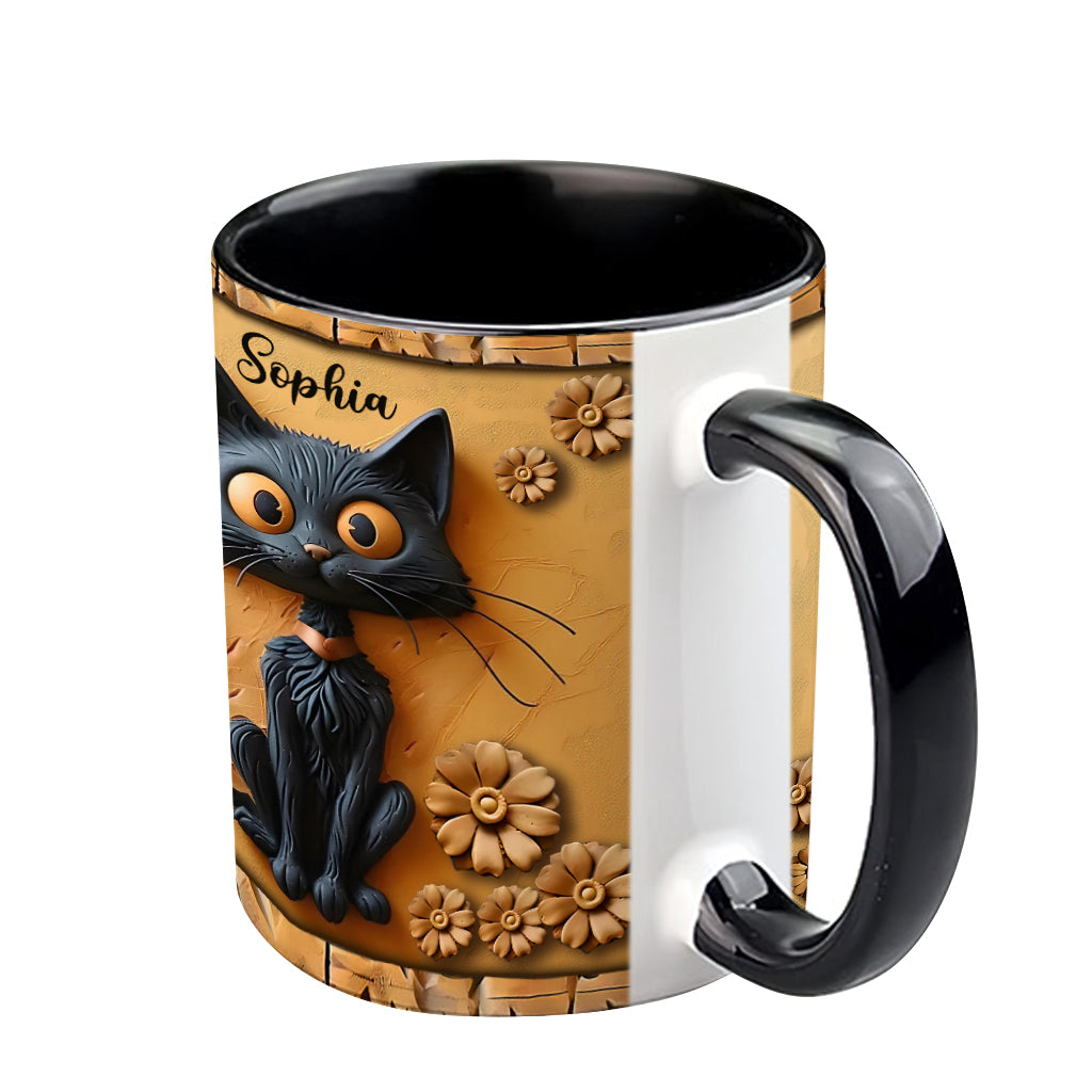 Cute Black Cat - Personalized Black Cat Accent Mug