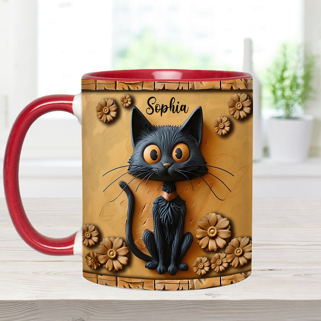 Cute Black Cat - Personalized Black Cat Accent Mug