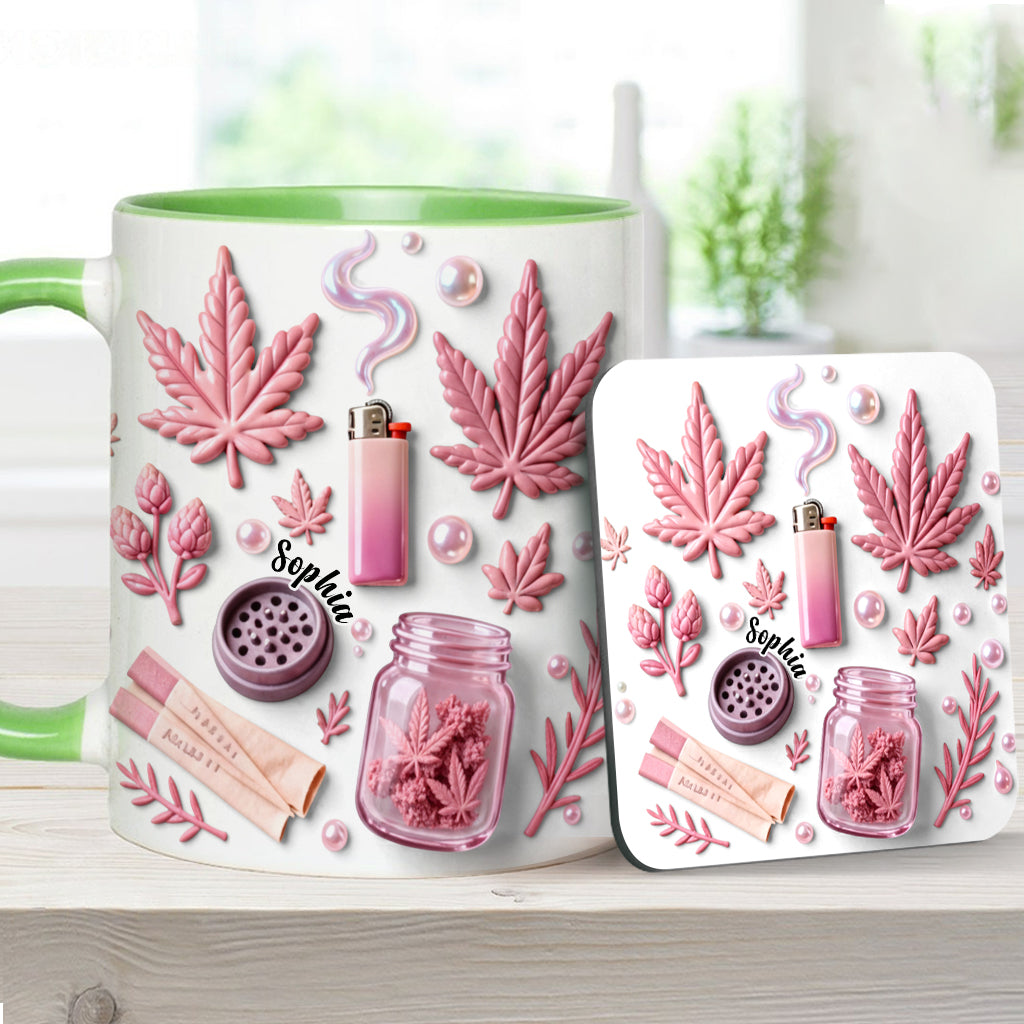 Feuille de magie verte - Mug et sous-verre personnalisés avec motif cannabis