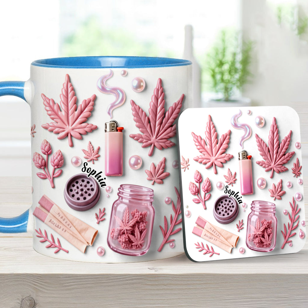 Feuille de magie verte - Mug et sous-verre personnalisés avec motif cannabis